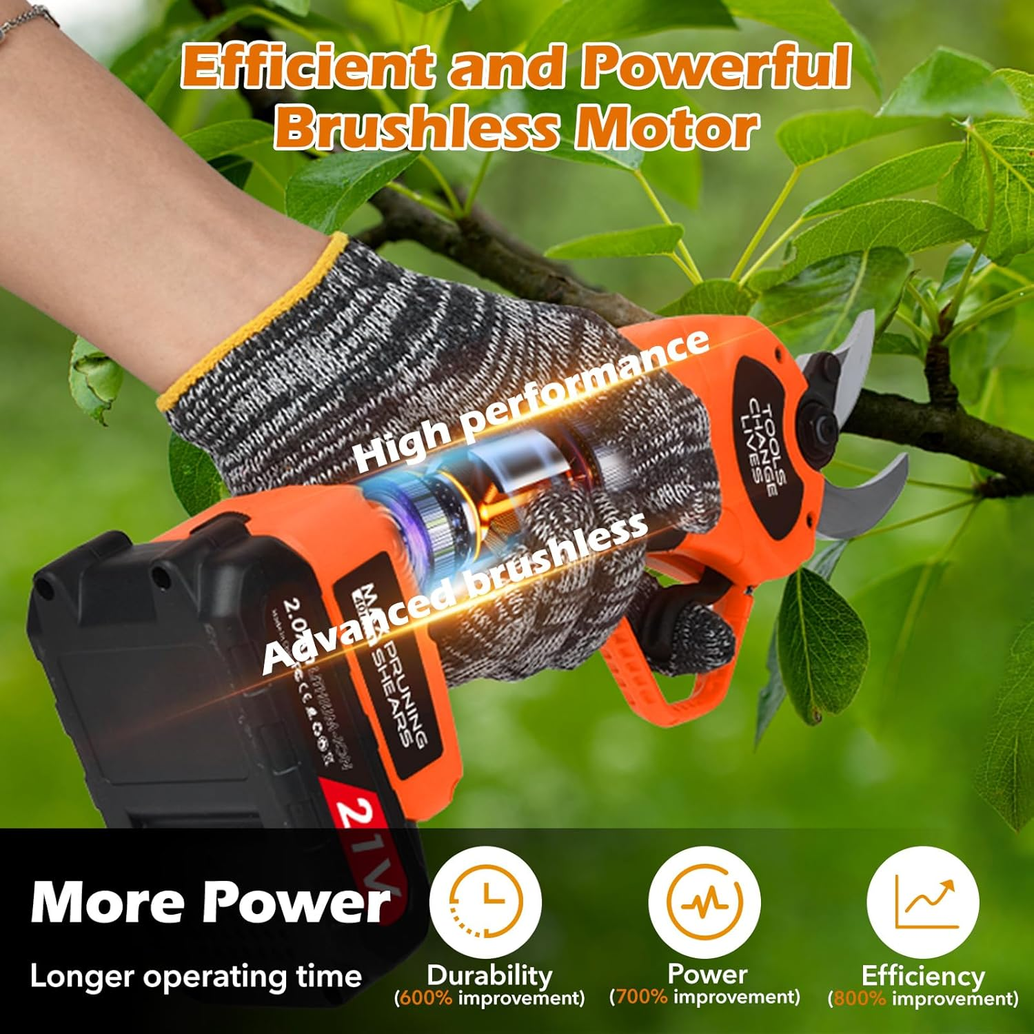 Electric Pruning Shears Cordless: Professional Gardening Scissors Heavy Duty with 2 X 2.0Ah Rechargeable Battery - 1.6 Inch (40Mm) Cutting Diameter - Tree Pruner for Garden Trees and Branches image number 6