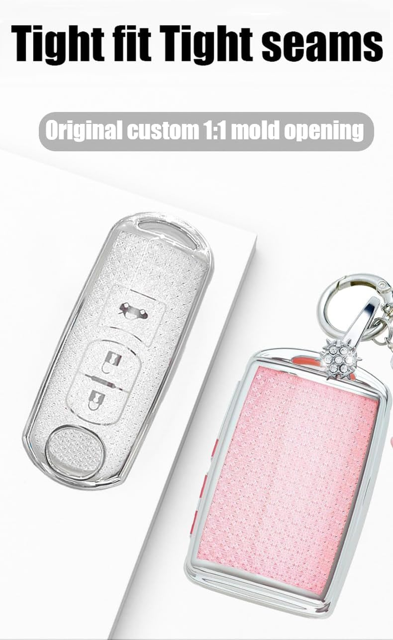 Ontto TPU Car Key Fob Cover Fit for Mazda 2 3 6 CX3 CX4 CX5 CX6 CX7 CX8 CX9 CX-30 CX-50 CX-70 CX-90 MX-30 MX-5 Atenza Axela Key Case Holder Keychain Shell Keyring Bag Bling Accessories Pink A image number 5
