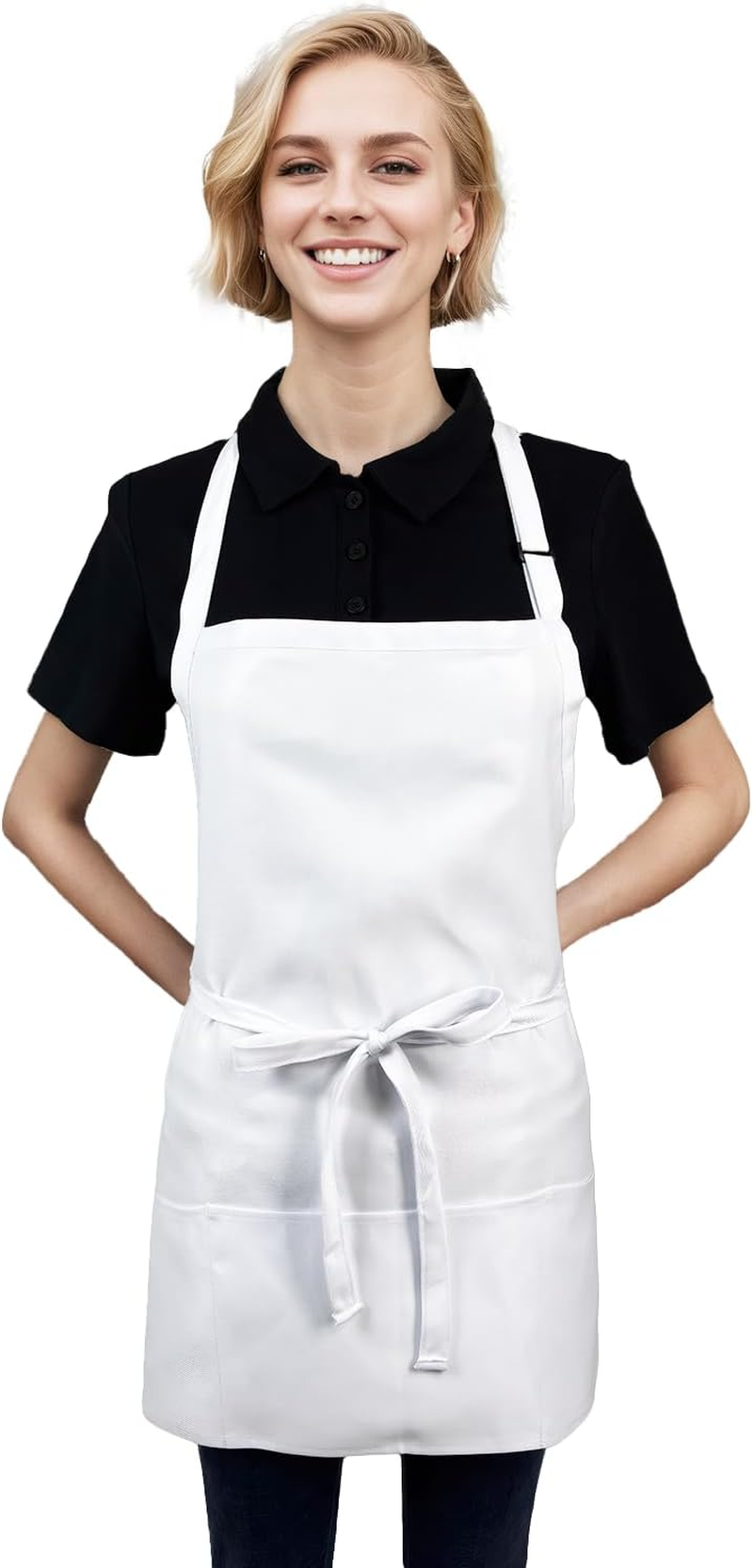 Waterproof Aprons for Women with 3 Large Pockets, Short Kitchen Apron for Men Cooking BBQ Grilling, Syzornk Adjustable Bib Apron with Ultra-Long Belt