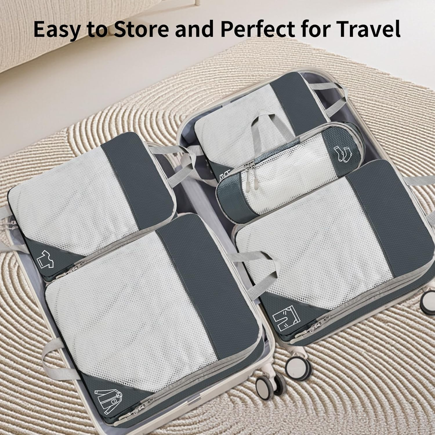 9 Pcs Lightweight Compression Packing Cubes Set, Expandable Water-Resistant Travel Organizer for Suitcase & Carry-On Luggage, Space-Saving Travel Accessories (Multi-Size, Grey) image number 1