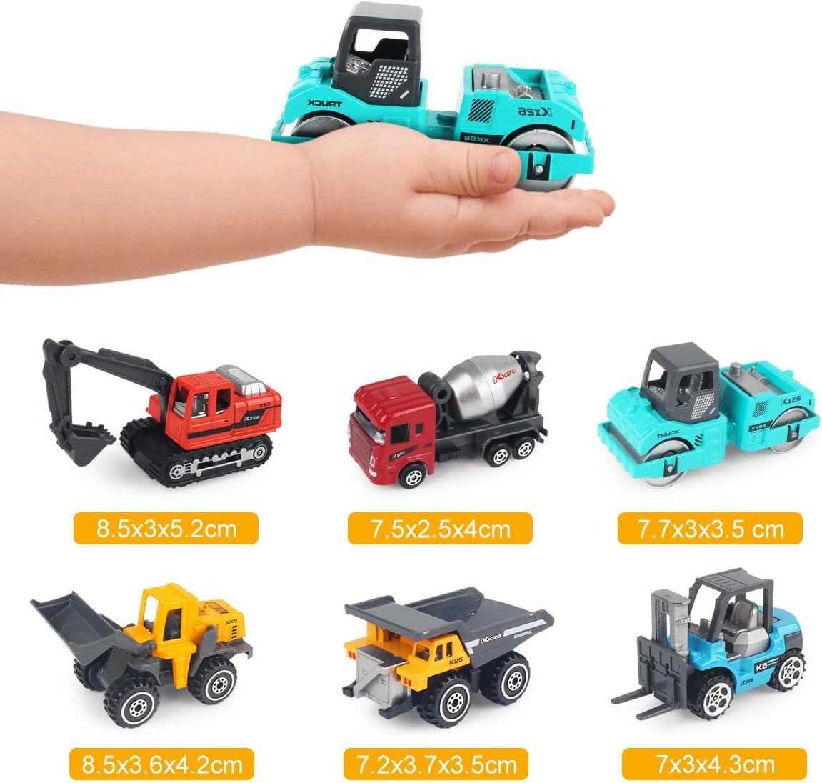 Kids Cars Toys for 3 4 5 Years Old Boys Girls, Construction Truck Toys Mini Vehicles, Excavator Bulldozer Dump Road Roller Sand Toys, Toddlers Educational Birthday Gift Party Favors (6Pack) image number 3