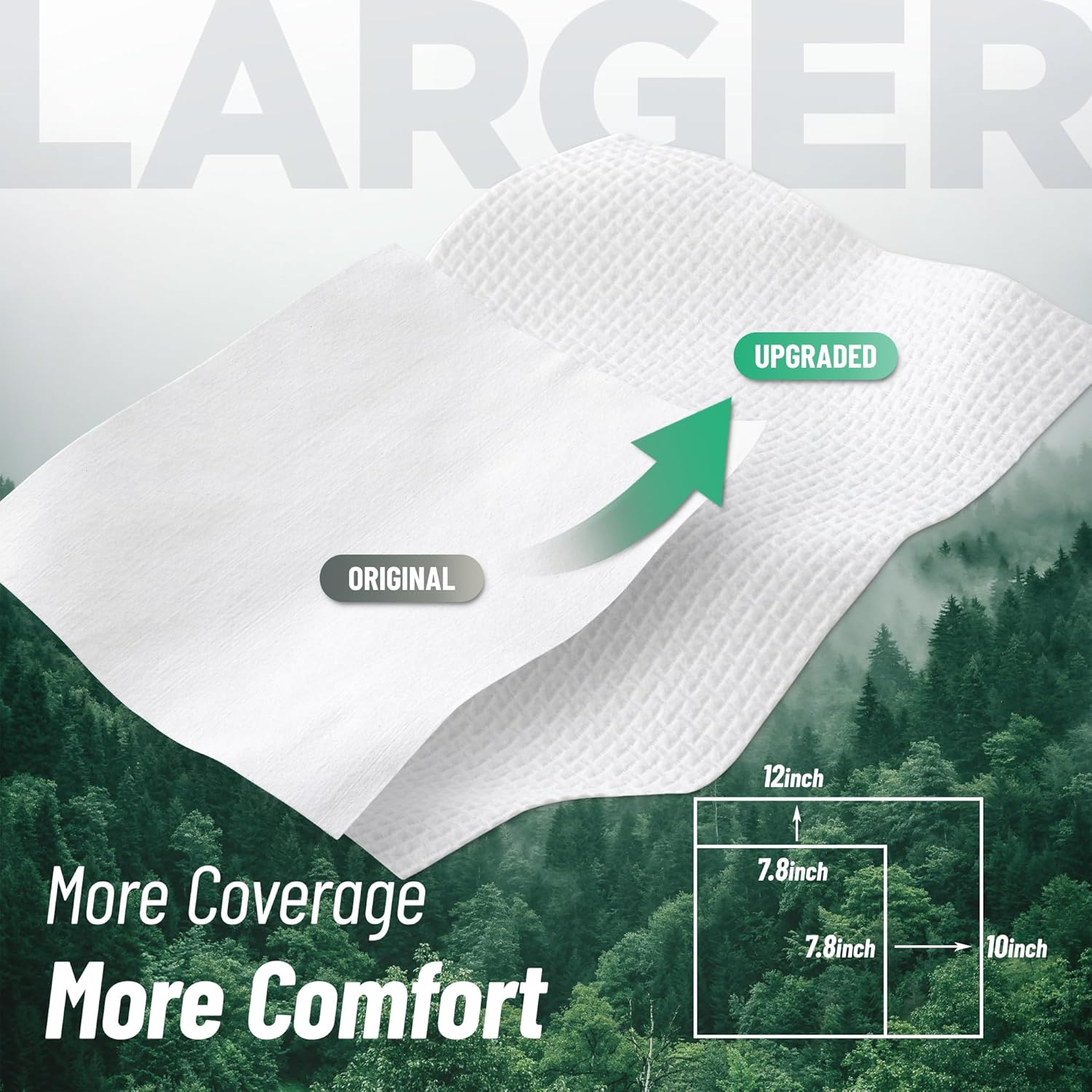 Laucot XL Disposable Face Towels | 50 Count, 100% Biodegradable, Ultra Soft & Larger (10"X12") | Bio-Based Fiber, Sustainable & Gentle for Sensitive Skin and Makeup Removal image number 3