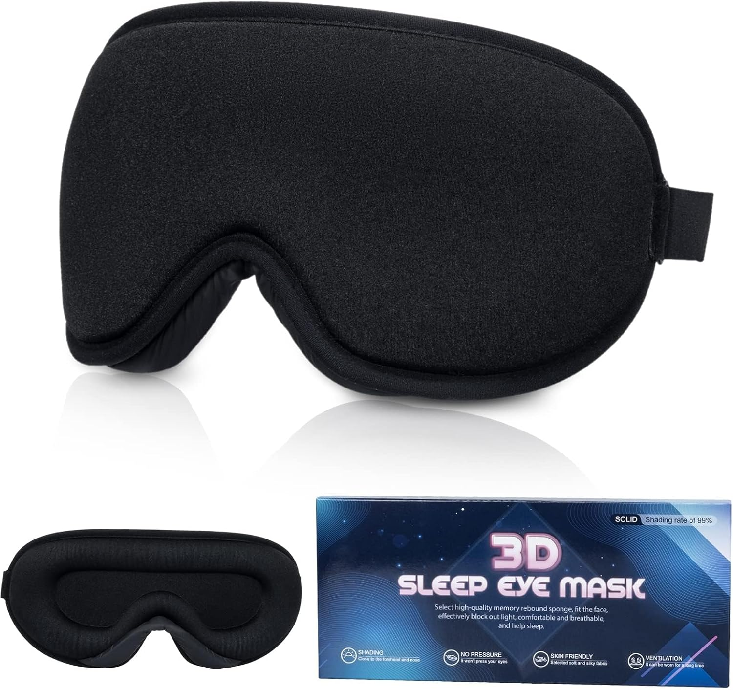 Sleep Mask 3D Eye Mask for Sleeping 100% Light Blocking Eye Covers with Adjustable Strap Night Blindfold for Men Women Memory Foam Black image number 6
