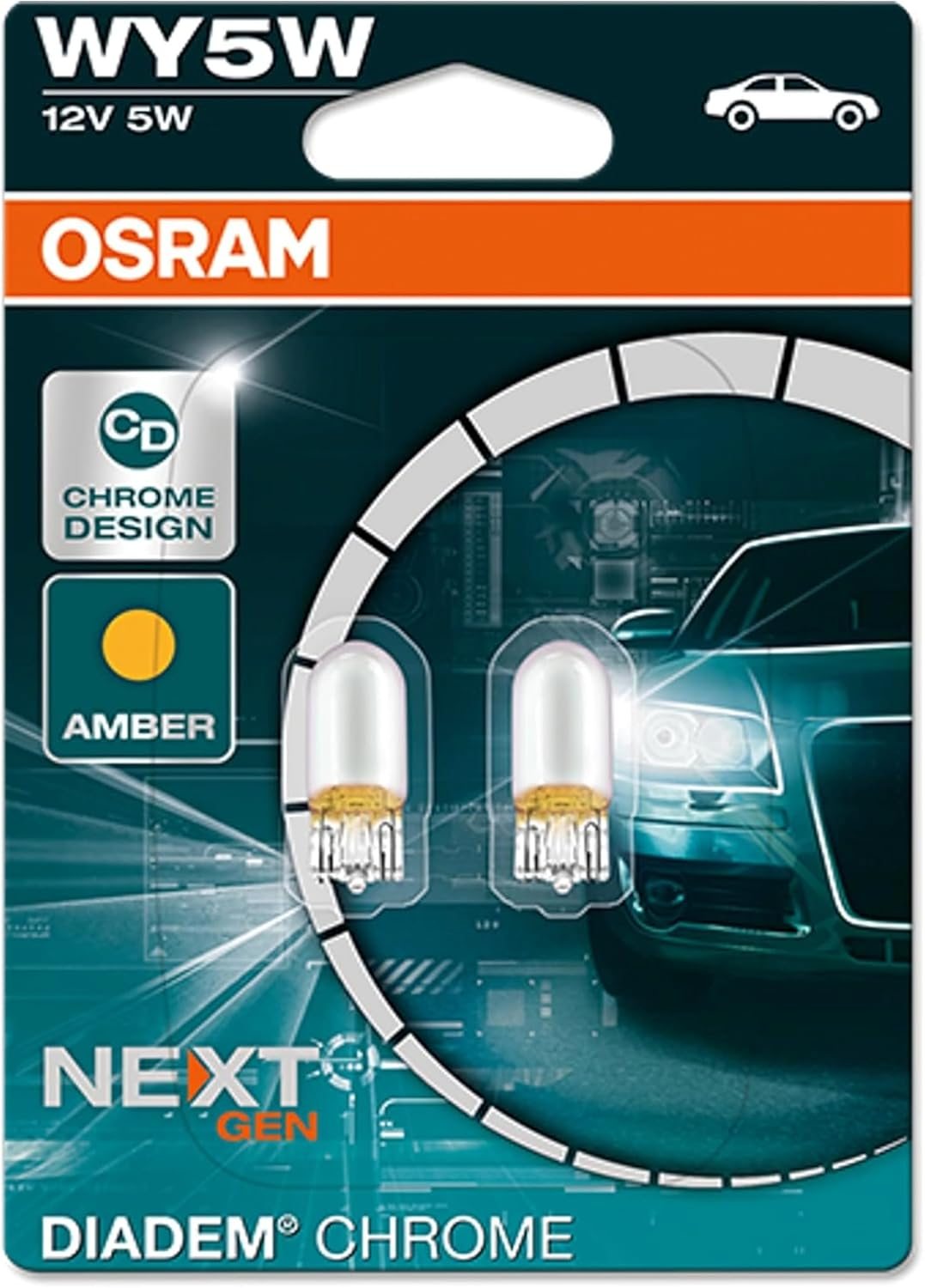 OSRAM 2827DC-02B Diadem CHROME WY5W Halogen Signal Lamp, Turn Indicator Light, 12 V Passenger Car, Double Blister, Set of 2 image number 2