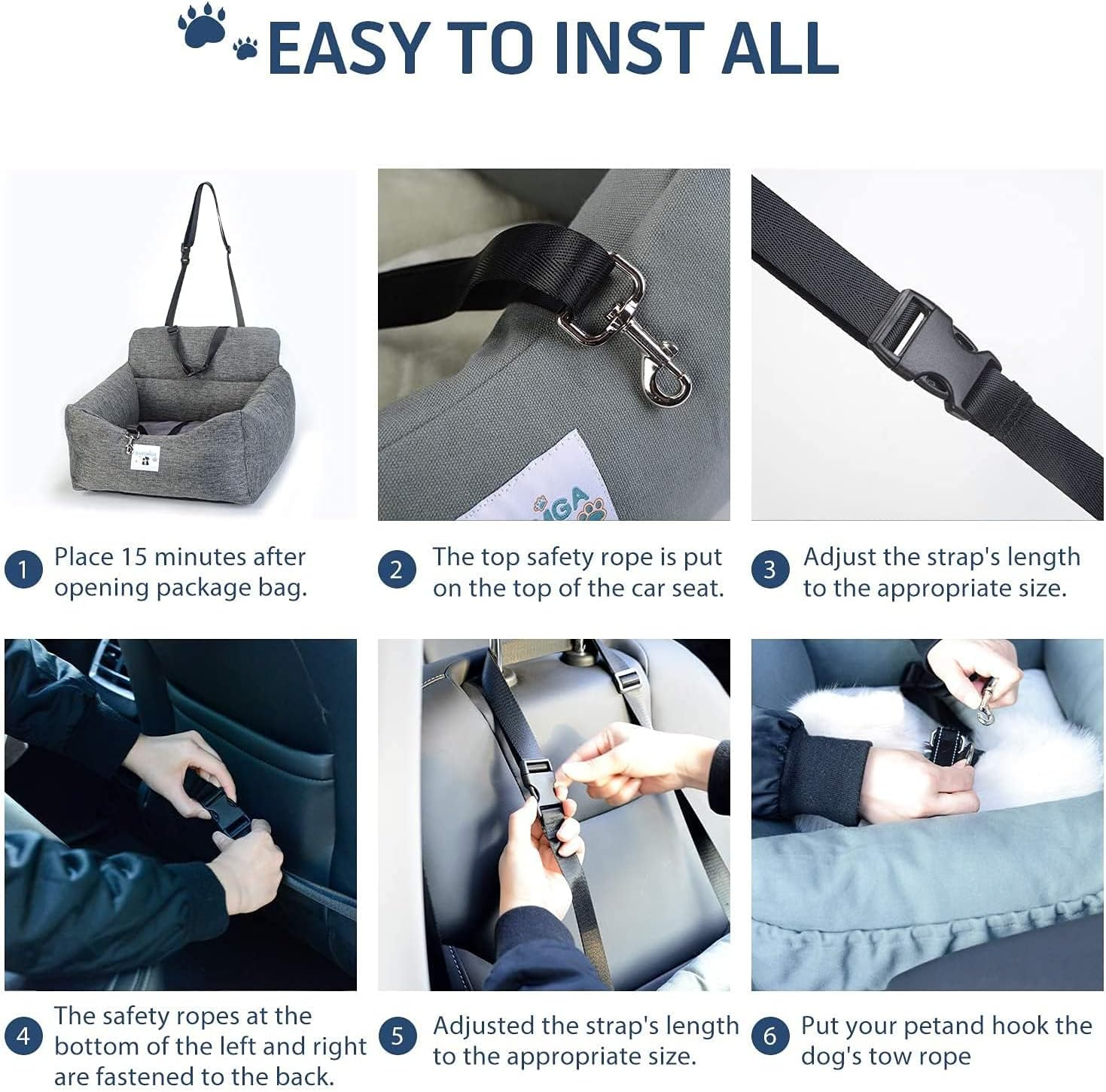 Forubar Pet Dog Car Booster Seat, Portable Pet Travel Safety Car Seat, Waterproof Dog Travel Bed Bag, Portable Folding Carrier with Seat Belt Removable/Adjustable (Medium) image number 3