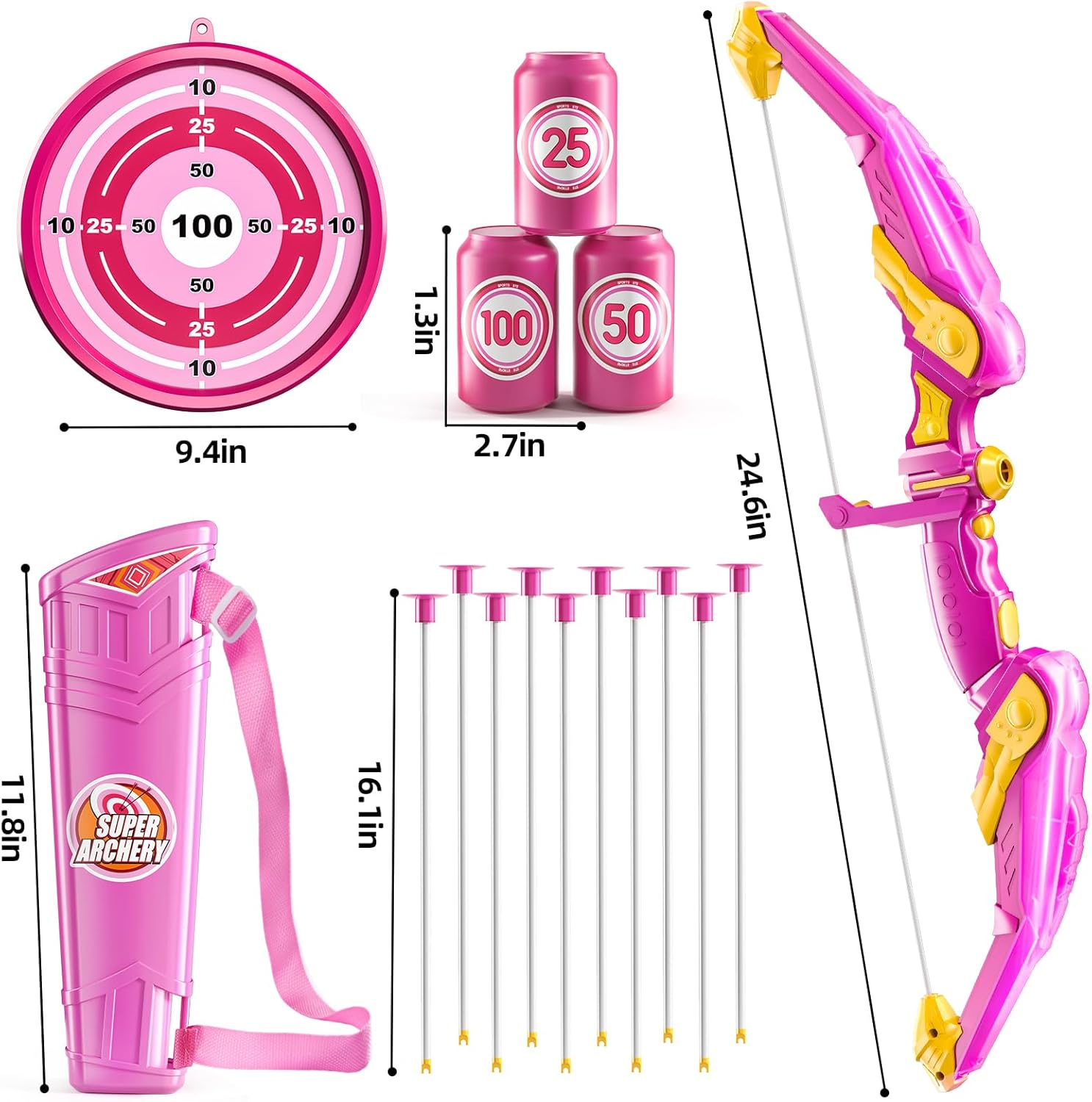 Kids Bow and Arrow Set, LED Light up Archery Toy Set with 10 Suction Cup Arrows,Target & Arrow Quiver, Bow and Arrows Set Toys 3 4 5 6 7 8 9 10 11 12 Year Old Kids Boys Girls (Pink) image number 1