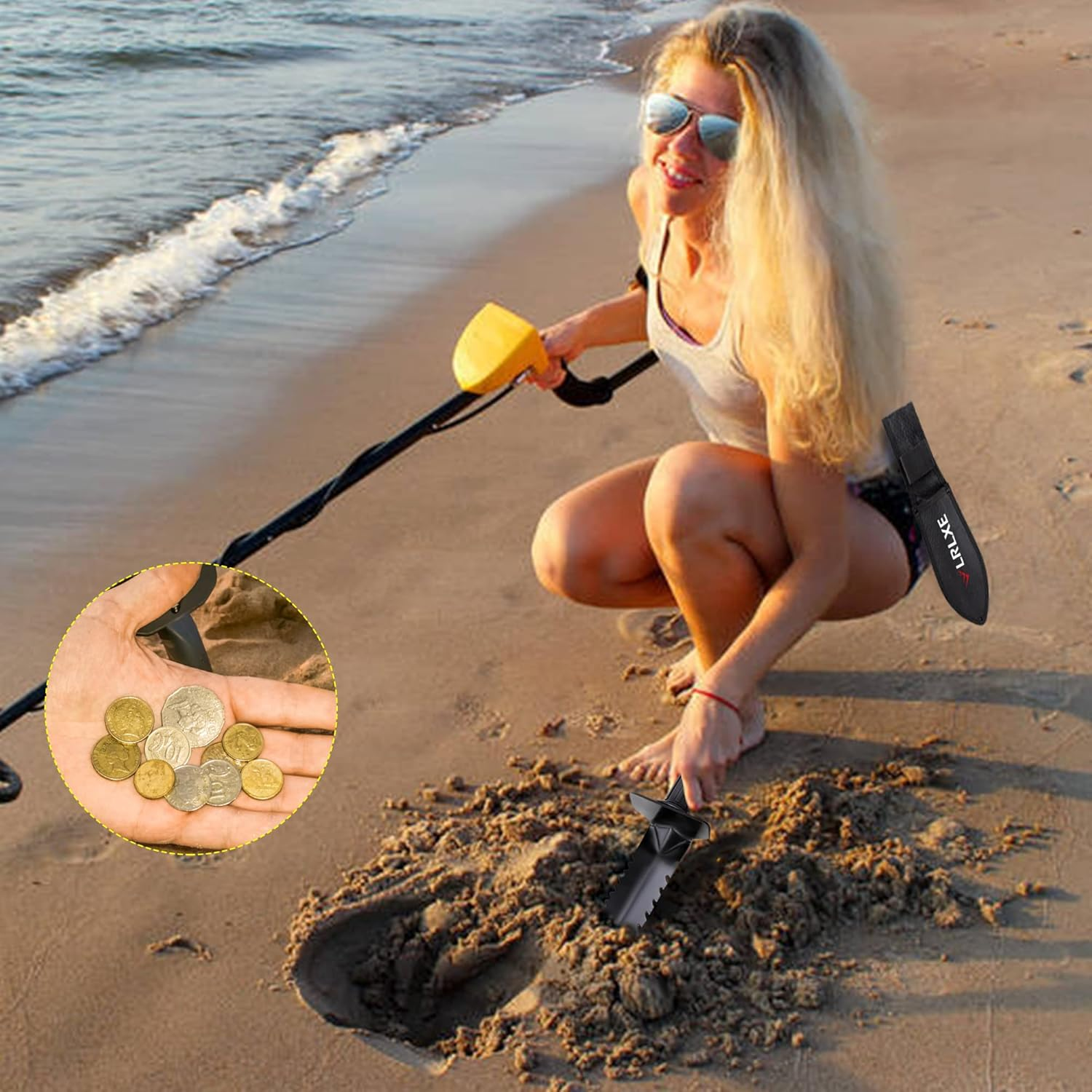 LRLXE Metal Detector Shovel, Sturdy Heavy Duty Double Serrated Edge Digger, Metal Detecting Digging Tool with Sheath for Metal Detection Digging, Garden Accessories for Planting, for Belt Mount image number 3