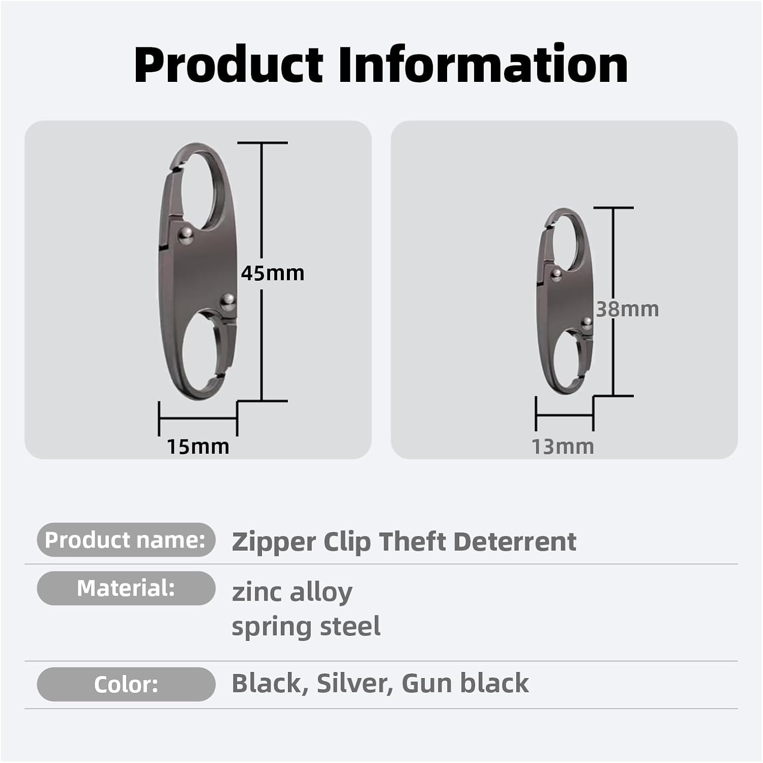 Suytvenxau 12 PCS Zipper Clip Theft Deterrent - Backpack Zipper Lock, Bag Locks for Travel, Quick Release anti Theft Clips & Key Holder, Bag Security Clips in 2 Sizes (Black, Silver, Gunmetal) image number 2