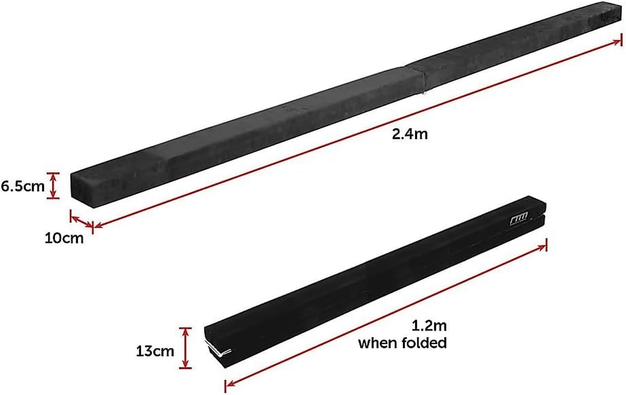 RTM RANDY & TRAVIS MACHINERY 2.4M (8FT) Gymnastics Folding Balance Beam Black Synthetic Suede