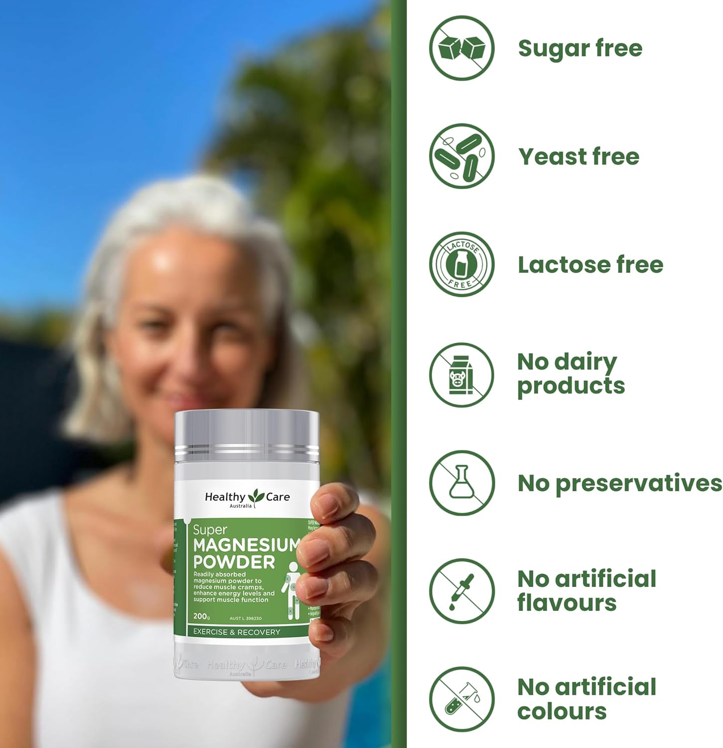 Healthy Care Super Magnesium Raspberry Powder - Supports Muscle Function and Boosts Energy Levels - All Natural Ingredients - 200 G image number 1