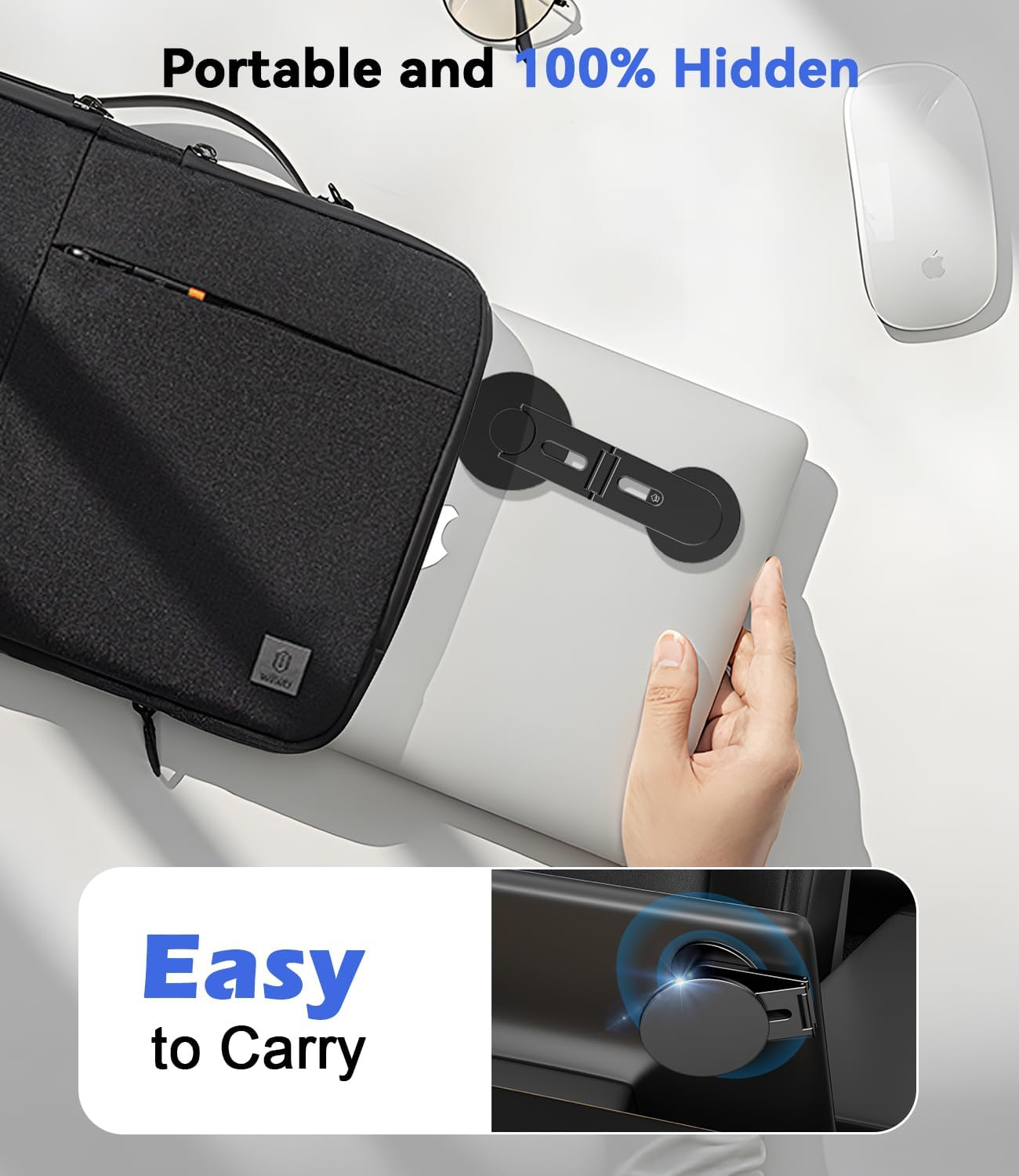 ALAFLY Magnetic Laptop Phone Holder Compatible with Magsafe Iphone, Dual-Axis 180&deg; Adjustable Side Phone Mount, Slim Portable Foldable Stand for Computer/Tesla/Monitor/Treadmill, Black