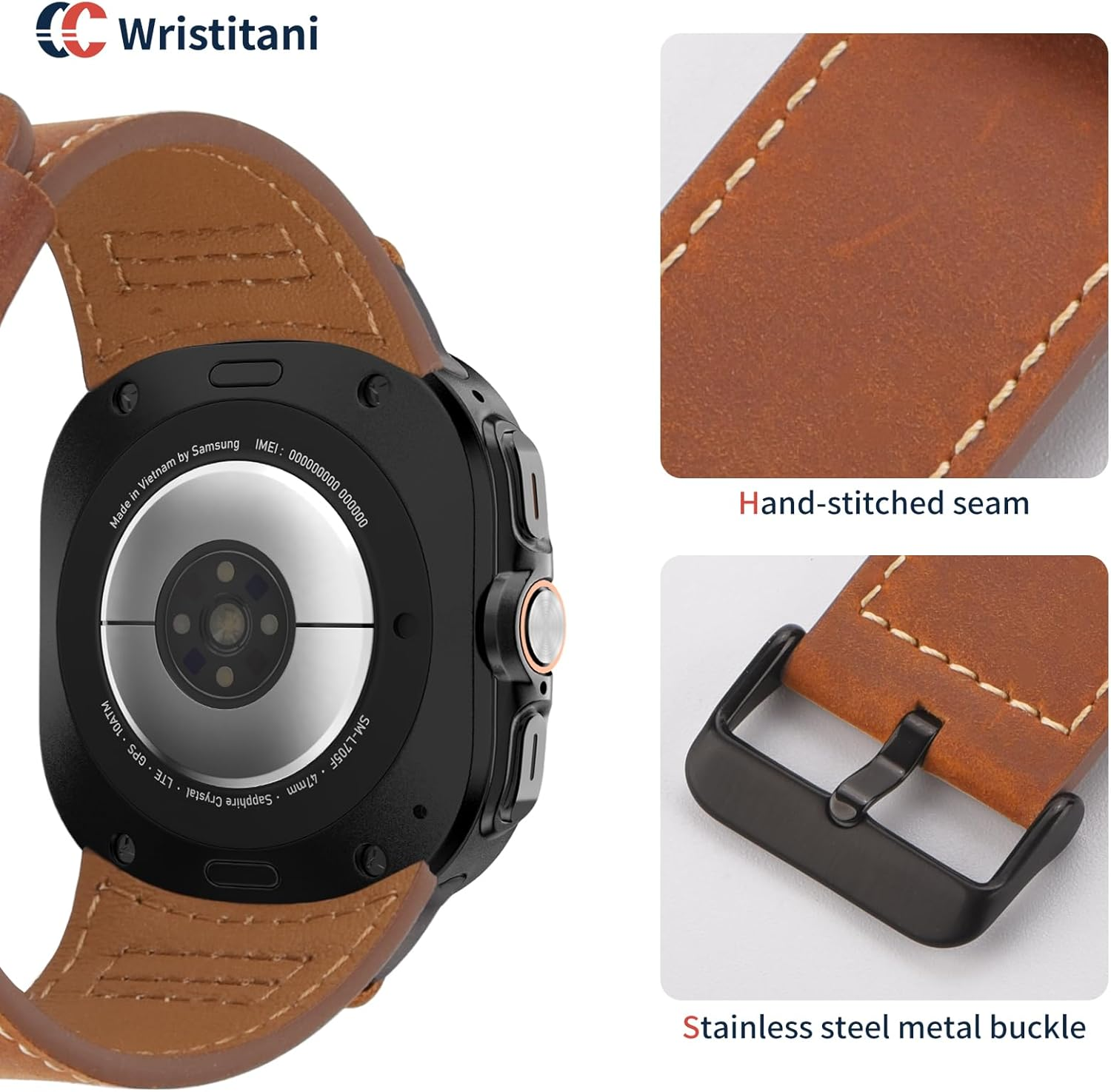 Wristitani Leather Band Compatible with Samsung Galaxy Watch Ultra Bands 7 6 5 4 for Men, Top Genuine Leather Replacement Vintage Strap for 47Mm 46Mm 45Mm 44Mm 43Mm 42Mm 40Mm image number 4