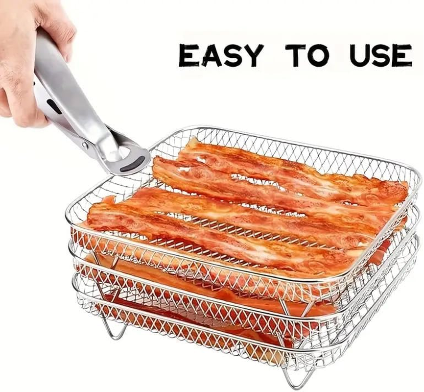 AIMALL 3-Piece Air Fryer Grill Rack &ndash; Food Grade 304 Stainless Steel, Multi-Layer Stackable Mesh Tray for Round, Square, and Rectangular Air Fryers image number 2