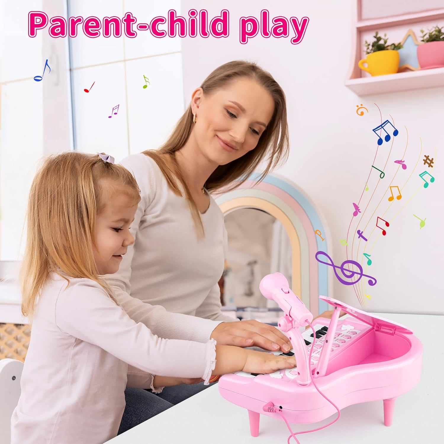 Amy & Benton Toddler Piano Toy Keyboard for Kids 24 Keys Pink Birthday Gift Toys for Baby image number 4