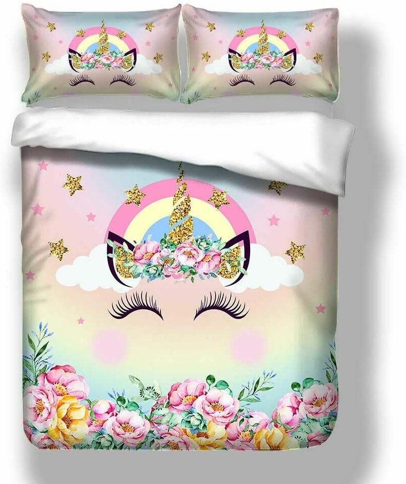 Happy Smiling Unicorn Quilt Doona Duvet Cover Set Single Double Queen Size Available Single, 1 Pillow Case image number 2