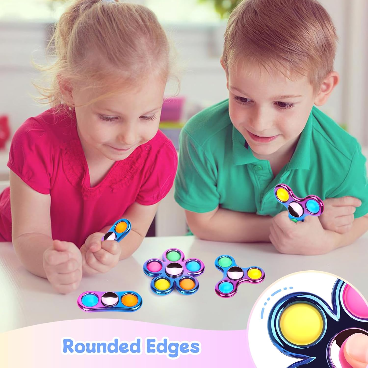 3 Pack Pop Fidget Spinner Bulk for Kids Adults, Cool Pop It Hand Fidget Spinners, Rainbow Color Anxiety and Stress Relief Sensory Toys for Kids Party Favors Supplies Birthday Return Gifts image number 3