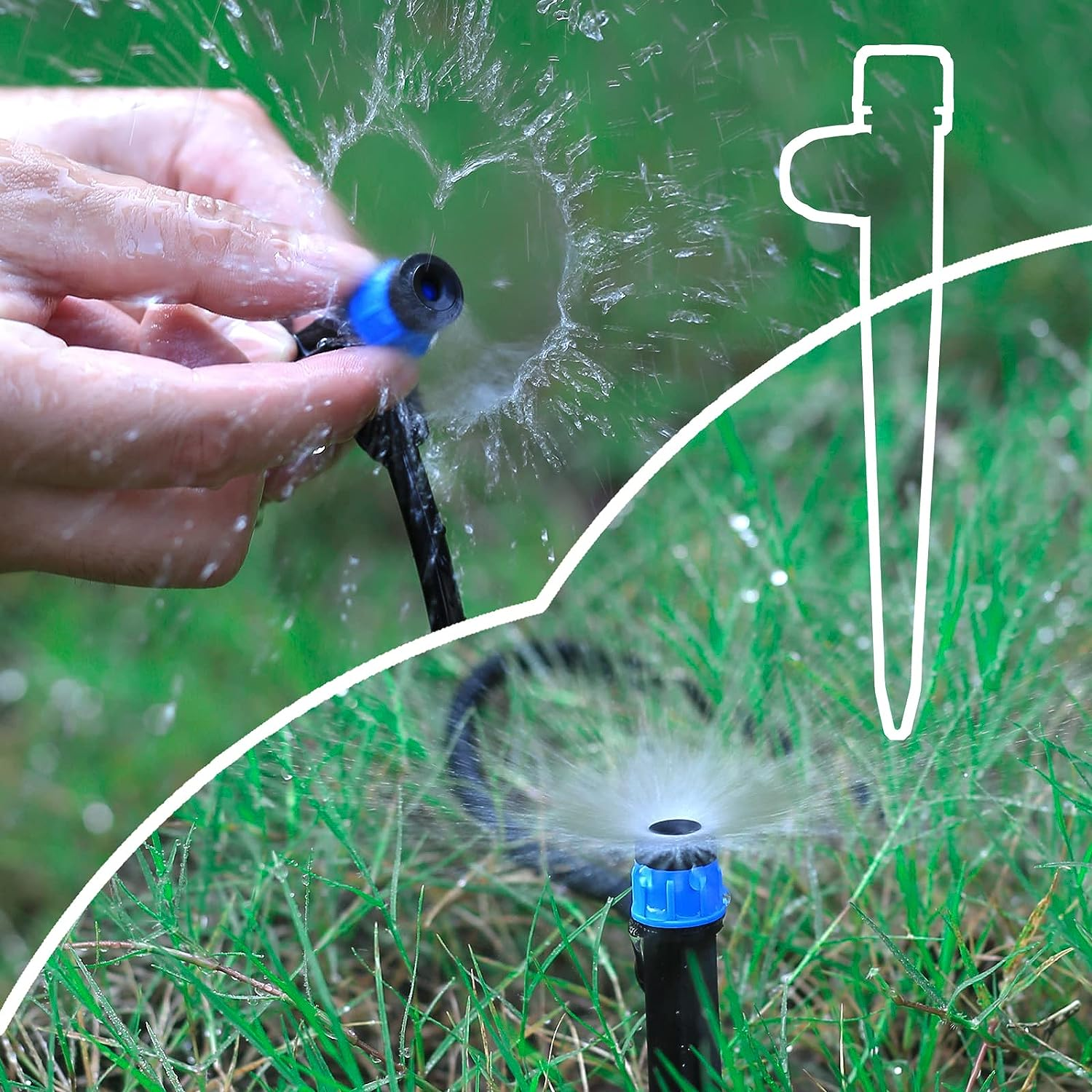 Drip Irrigation Emitters with Adjustable 360 Degree Water Flow Drippers Sprayer for 1/4 Inch Tubing, Garden Drippers Sprayer Perfect for House Garden Watering System. (25Pcs-Blue 360 Degree Sprayer) image number 3