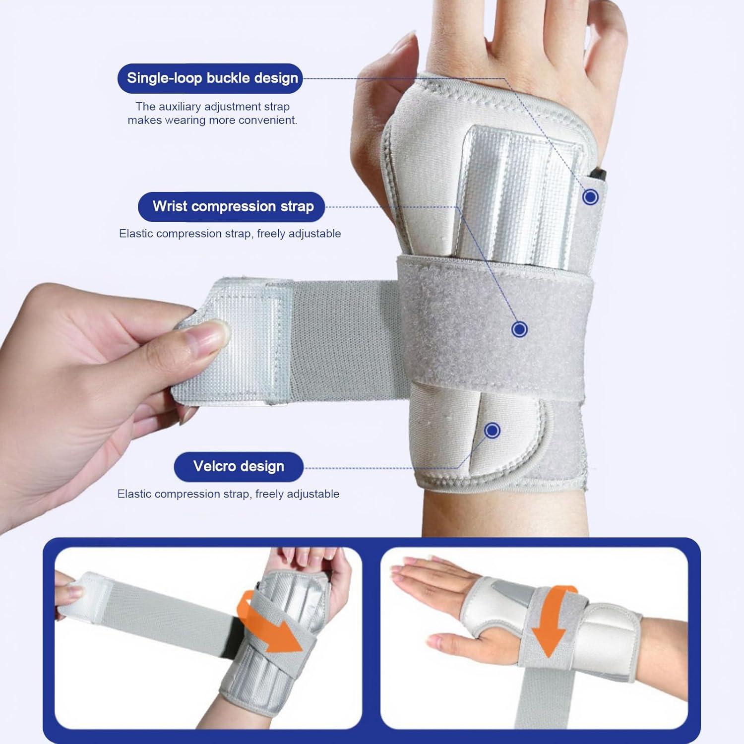 Wrist Brace for Carpal Tunnel, Adjustable Night Wrist Support Brace with Splints Right Hand with 6 Metal Stabilizers, Wrist Support Wrap Support for Arthritis, Sprain, Sleeping, Working (Gray, Left) image number 3