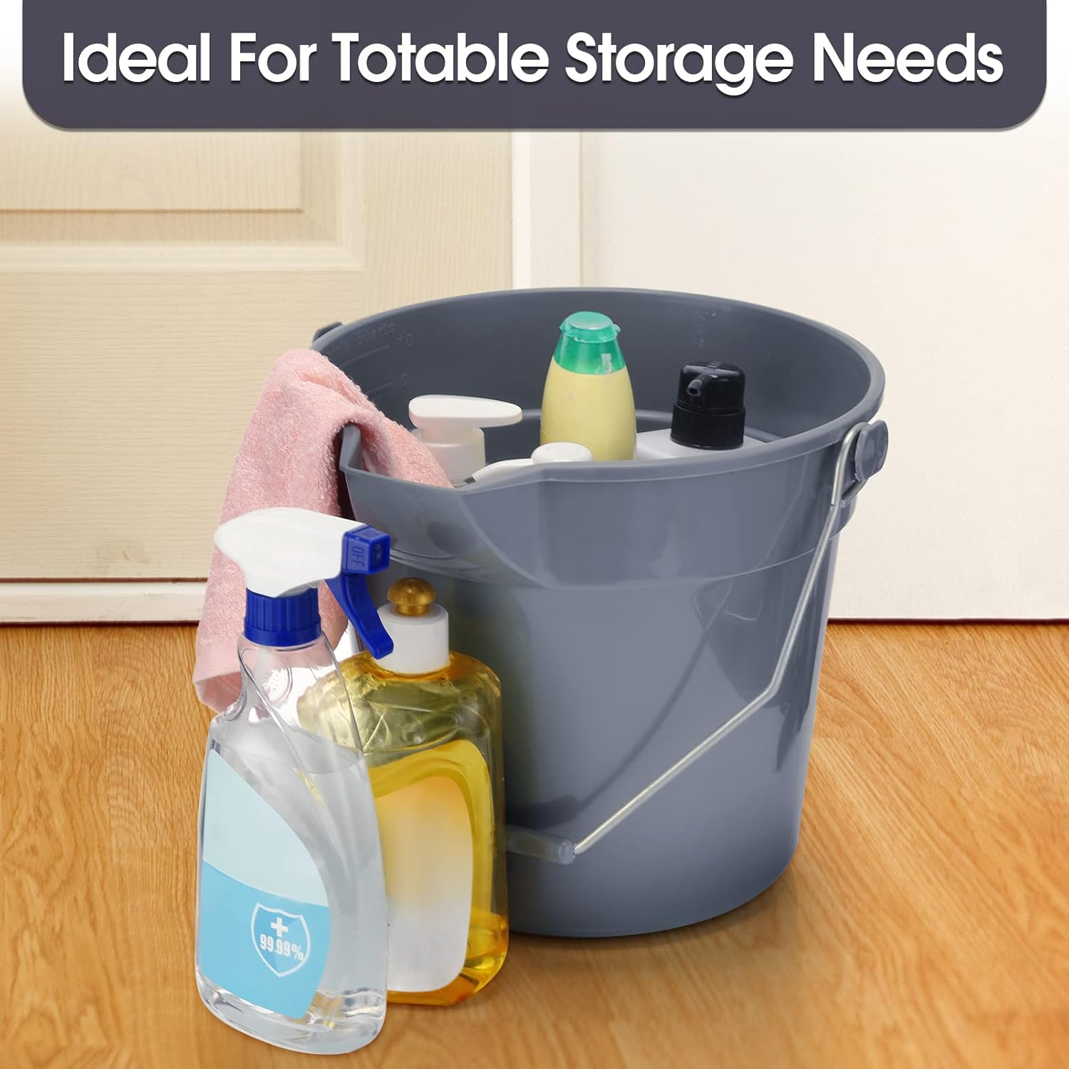 Didaey 6 Pcs 2.5 Gallon Bucket for Clean Heavy Duty Cleaning Bucket Plastic Pail Bucket with Handle and Spout round Industrial Bucket Pail for Cleaning Mopping Paint Storage Container (Grey) image number 3