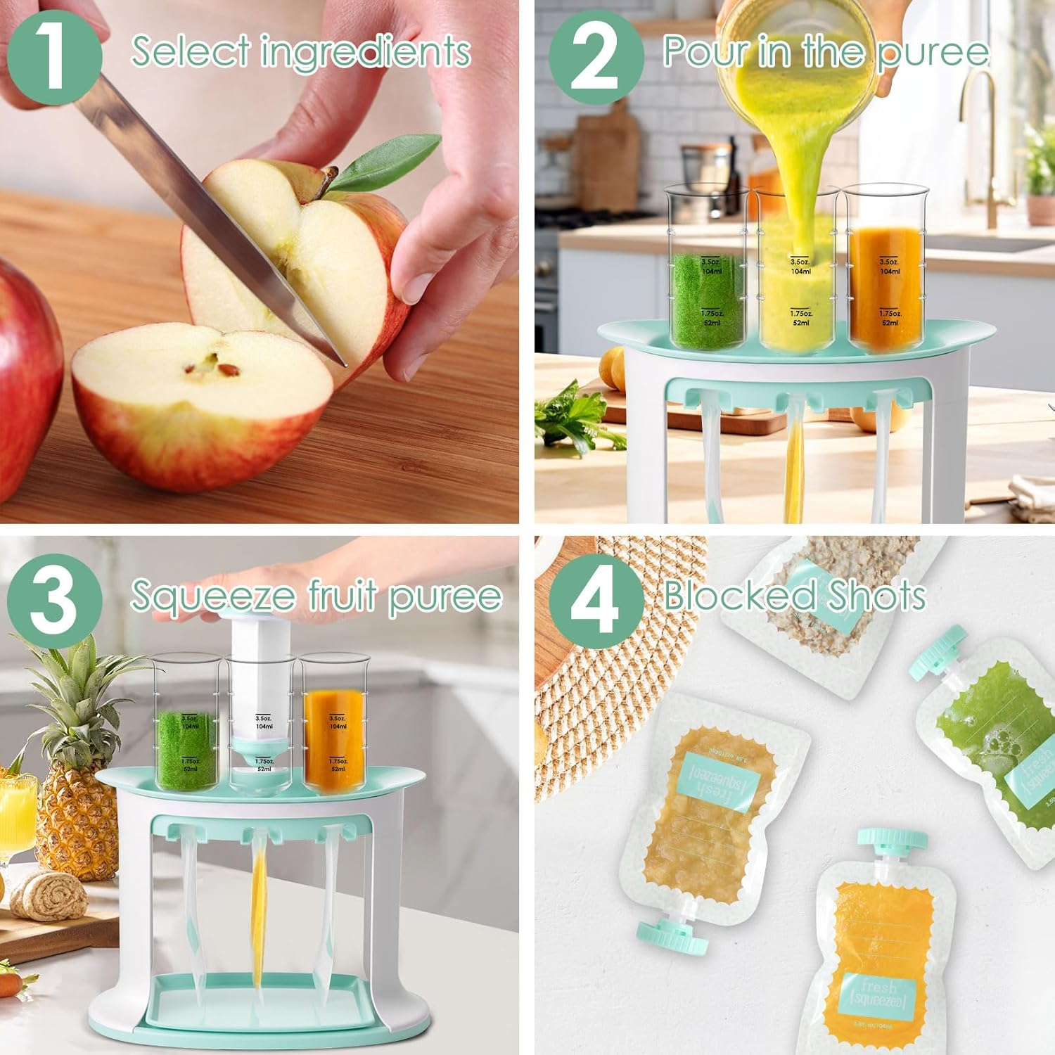 Squeeze Station for Homemade Food, Reusable Pouch Filling Station for Baby, Fruit Puree Pouch Filling Maker with 5 Portable Bags, Portable Squeeze Pouch Station Maker for Puree Food image number 5