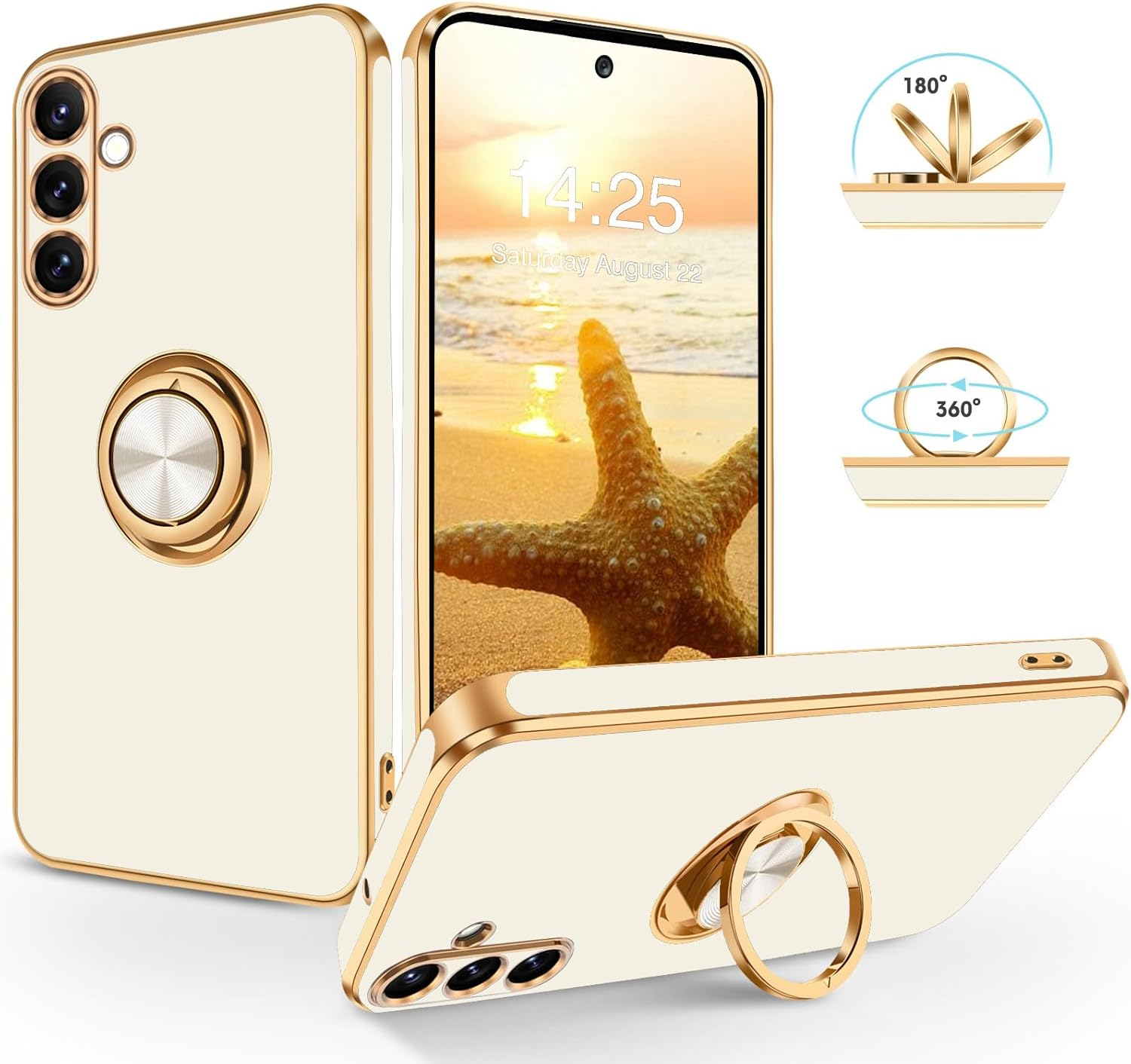 Souligo Samsung Galaxy A56 Case, Galaxy A56 Mobile Phone Case Slim Soft TPU Silicone Case Cover with 360 Degree Ring Holder Stand Stable Scratch-Resistant Case for Samsung Galaxy A56 4G / A56 5G White image number 6