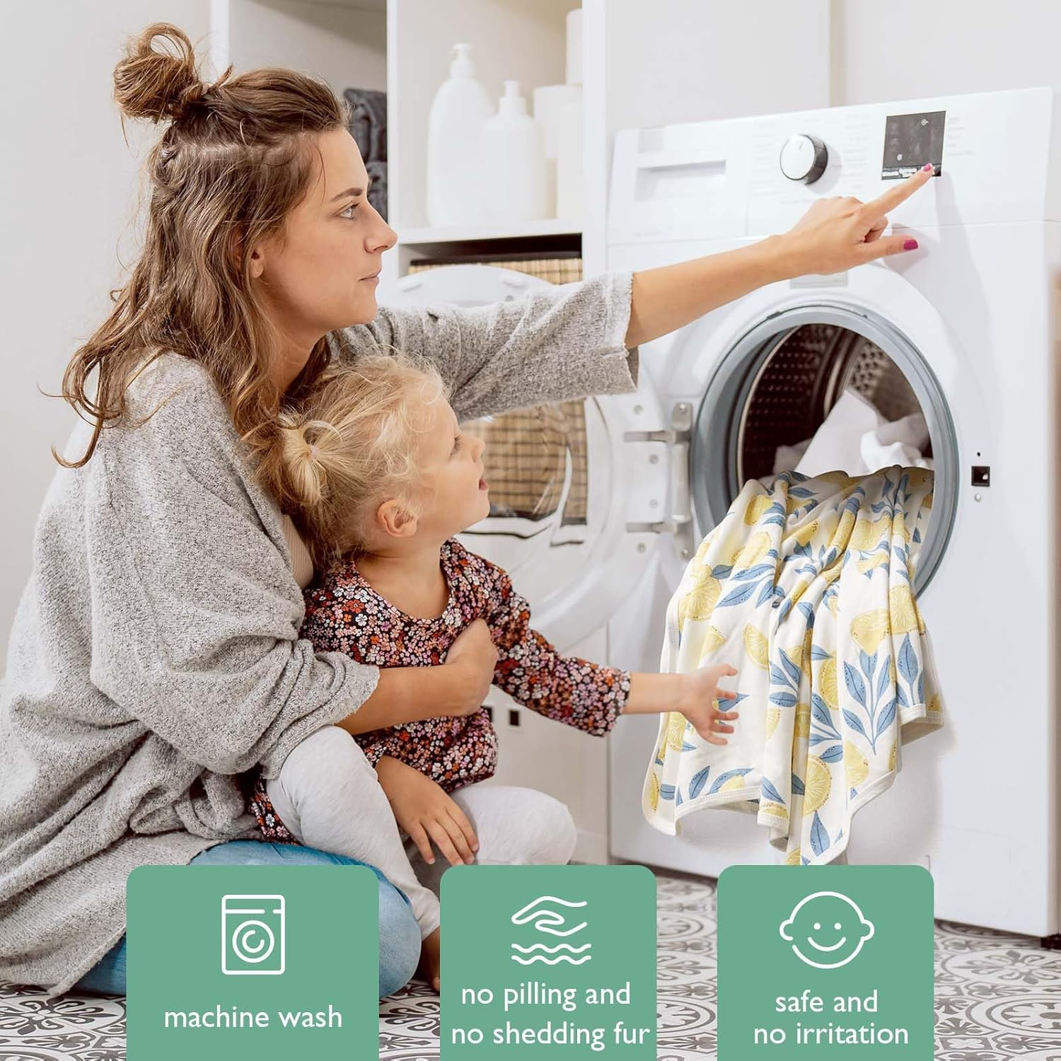 Momcozy Baby Hooded Towel, 2 Pack Baby Towel Set, Super Soft Bath Towel with Original Design, Shower Gifts for Infant, Toddler (28 X 28 Inch, Lemon Leaves) image number 3