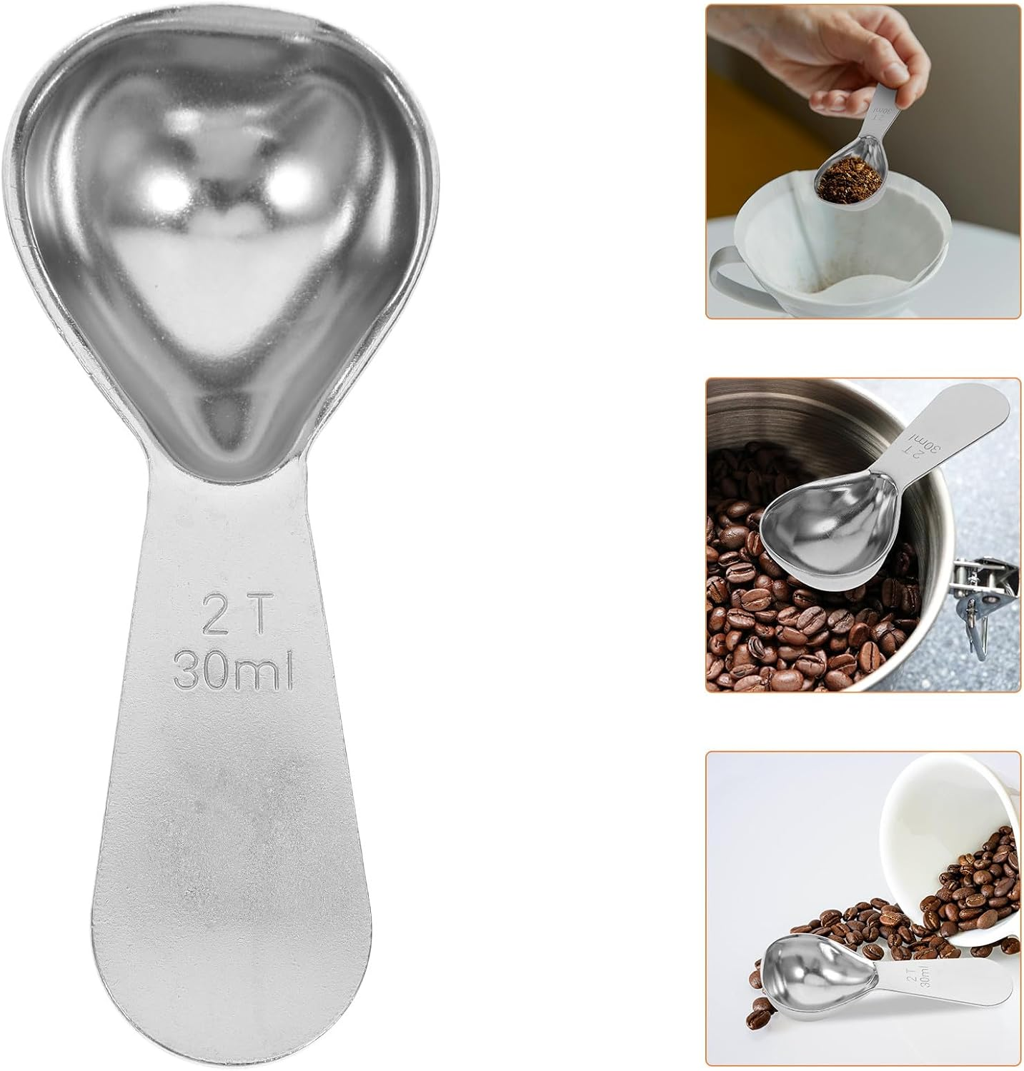 TOMETURE 2Pcs Stainless Steel Coffee Measuring Spoon 2T/30Ml Short Handle Coffee Scoop Tea Milk Powder Baking and Kitchen Use image number 3