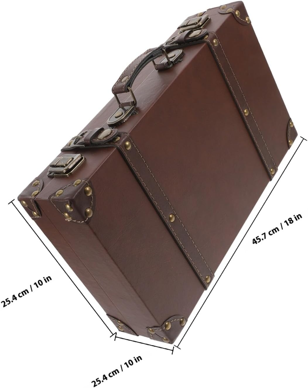 TEHAUX Retro Leather Suitcase Trunk with Comfortable Handle Vintage British Style Decorative Storage Box for Boutique Display Photo Shoots and Store Window Props image number 5