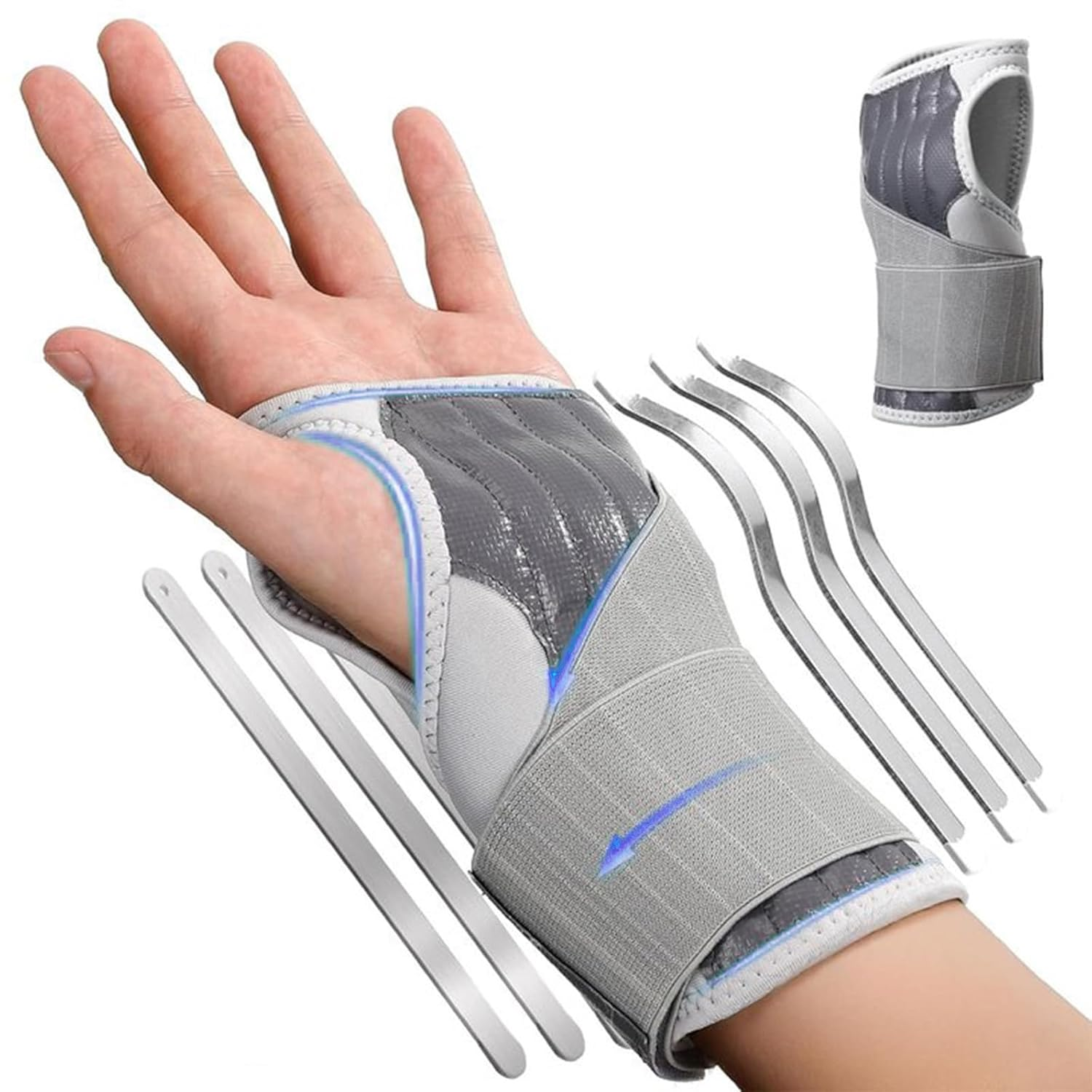 Wrist Brace for Carpal Tunnel, Adjustable Night Wrist Support Brace with Splints Right Hand, Hand Support for Arthritis, Tendonitis, Sprain, Injuries, Wrist Pain, Men Women (Right Hand-Grey) image number 1