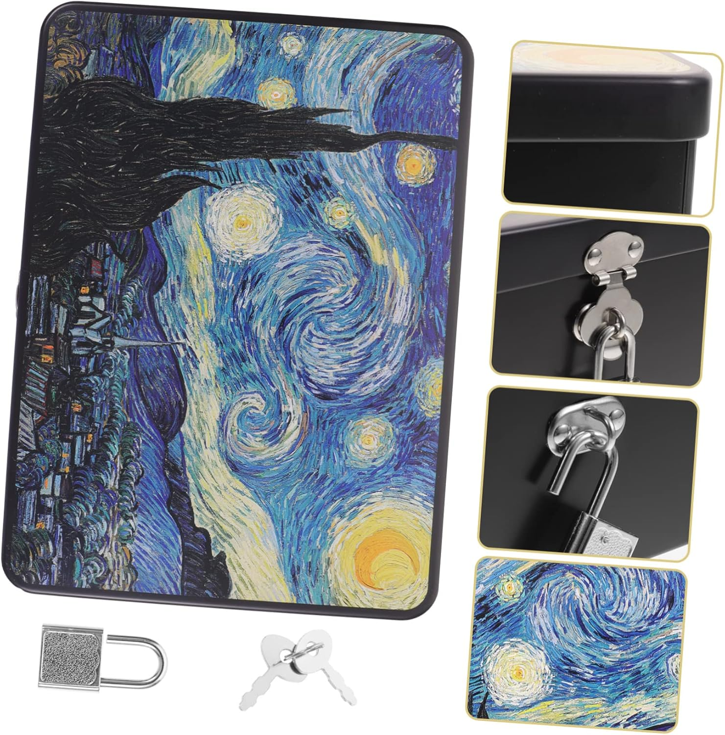 Vintage Tinplate Storage Box Lock Large Rectangle Decorative Tin Case for Jewelry Money Souvenirs Desktop Organizer Key image number 4