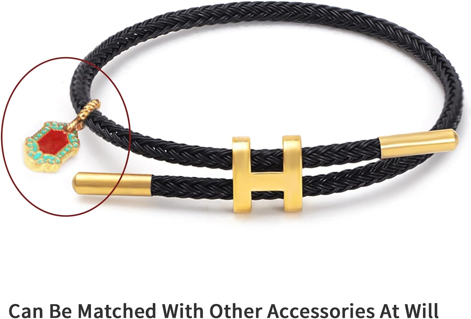 Simple Titanium Rope Steel Wire Bracelet with Adjustable Design Polished H Shape Clasp Bracelet Outdoor Casual Minimalist Fashion for Women Men (Black) image number 4