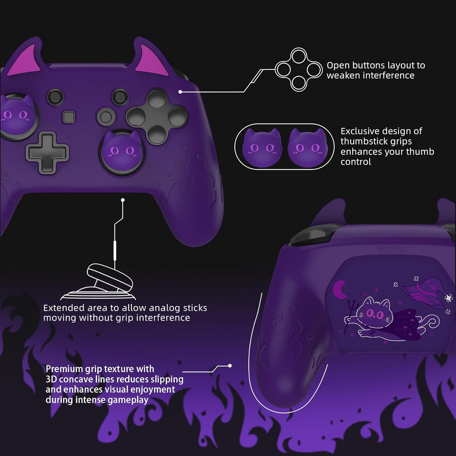 Playvital Cute Demon Silicone Grip Cover for Nintendo Switch Pro Controller, Anti-Slip, Kawaii Protective Skin with Joystick Caps and Stickers Compatible with Nintendo Switch Pro- Purple - Matcha Green image number 5