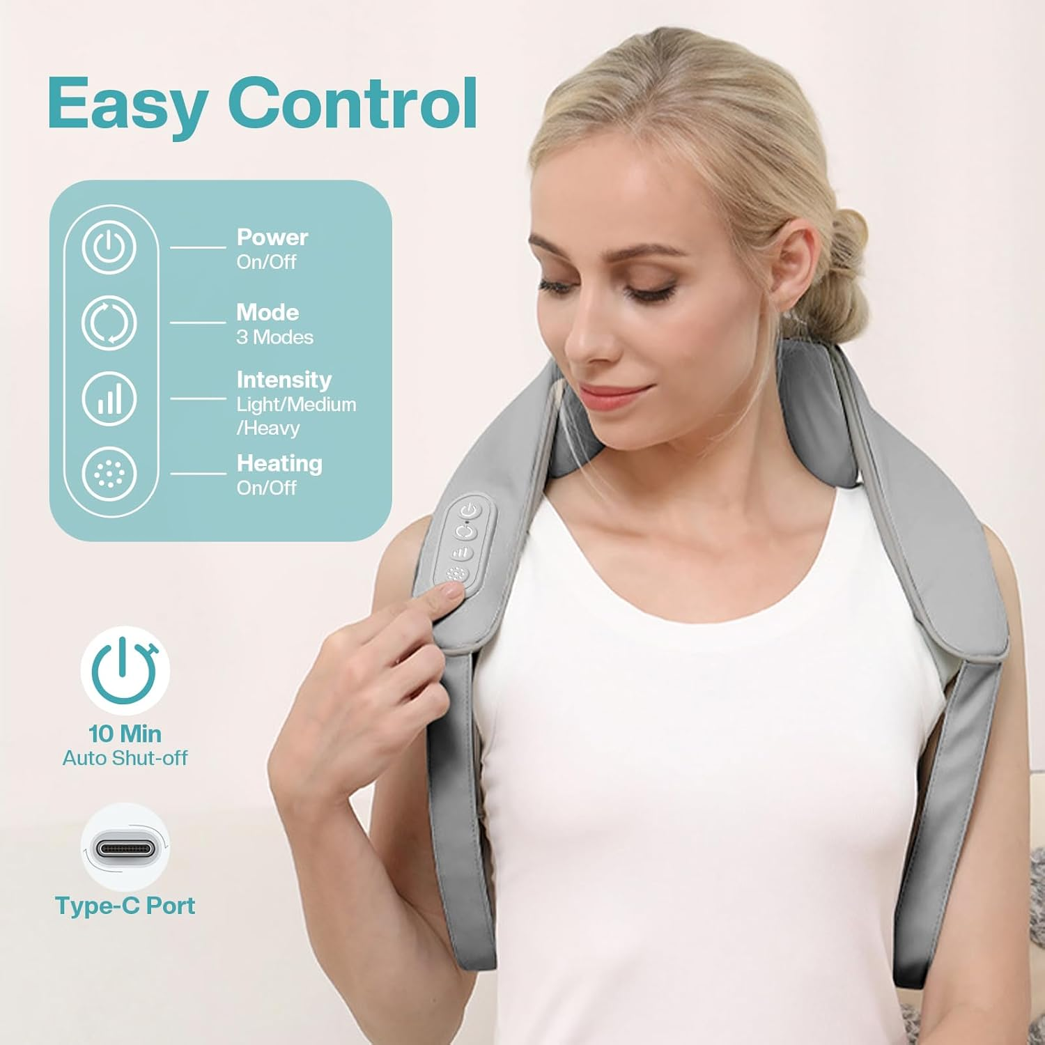 Airelax Neck Massager with Heat Cordless Shiatsu Back and Neck Massager Electric Kneading Back Massager Deep Tissue Shoulder Massager, Massage Pillow for Shoulder, Leg, Body Muscle image number 5