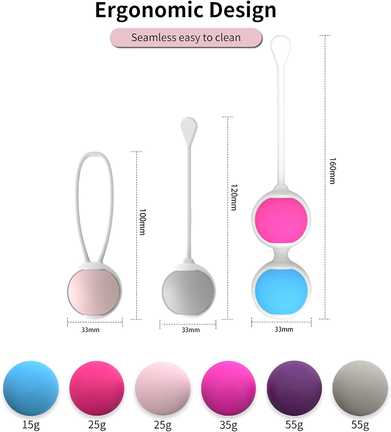 Kegel Balls for Tightening &ndash; 6 Kegal Exercise Weights Exercise Kit for Beginners to Advanced for Improving Bladder Control and Tightening Pelvic Floor Muscles, Silicone Ben Wa Keigal Ball for Women