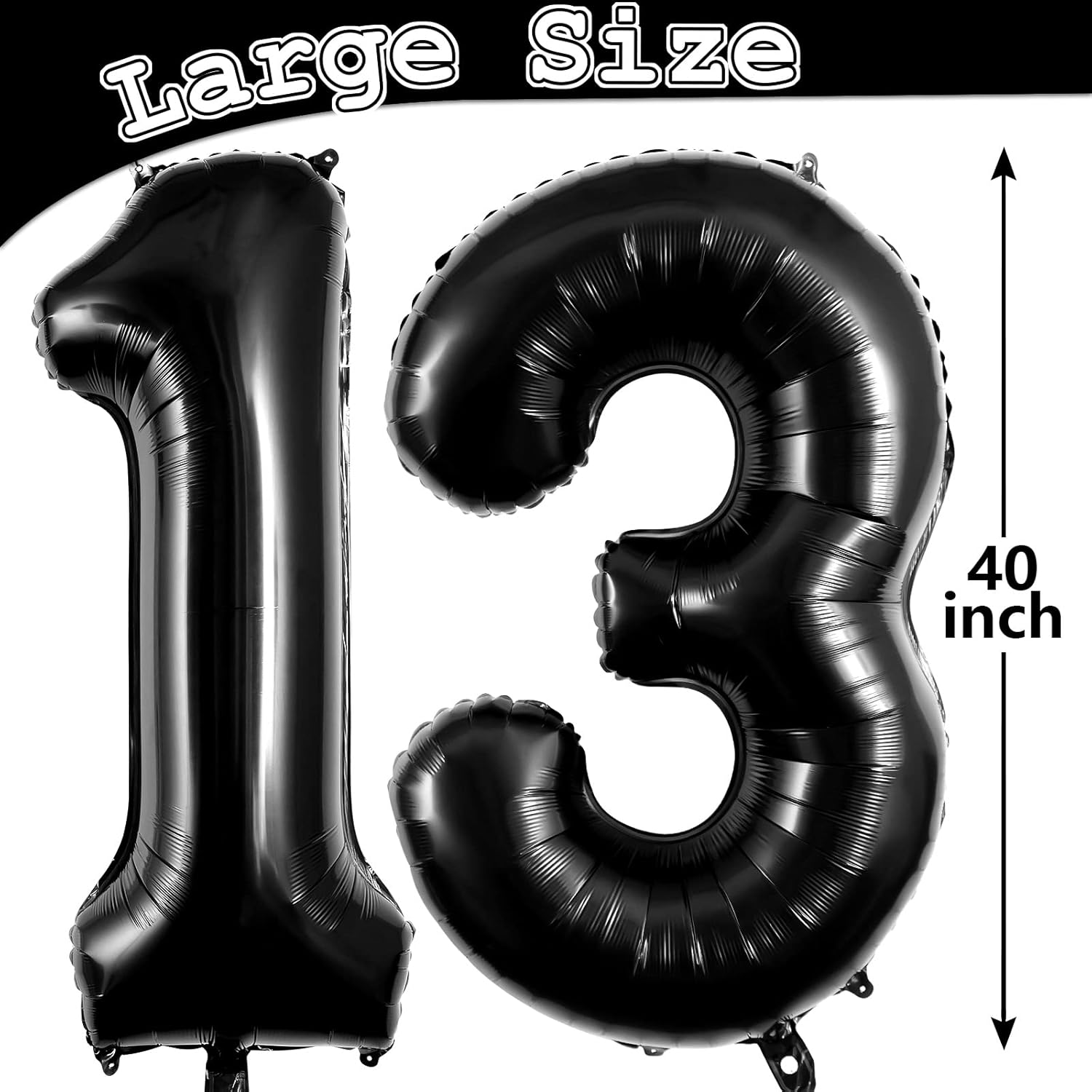 Black 13 Balloon Numbers, Large 13 or 31 Foil Balloons, Big Number Balloons 40 Inch for 13Th / 31St Birthday Party and Anniversary Events Decorations