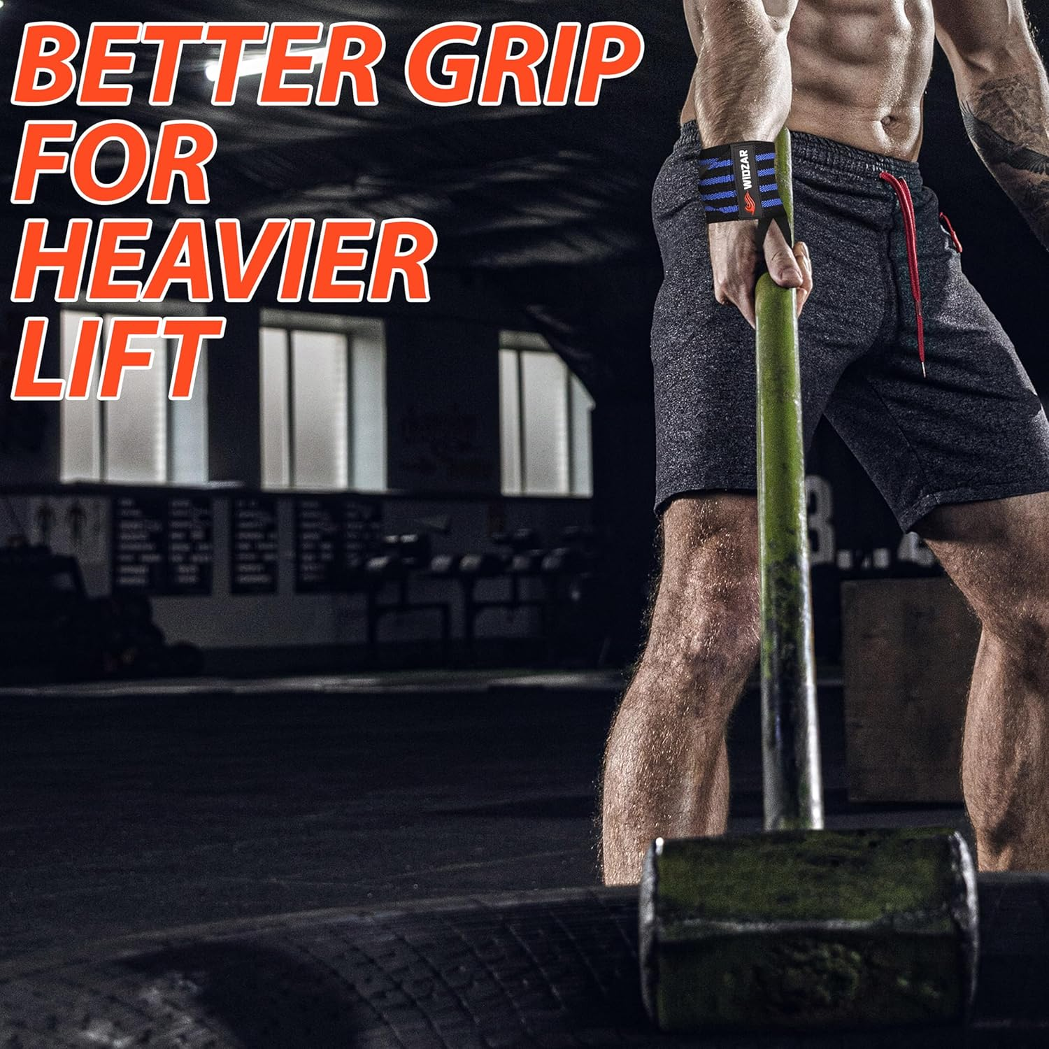 Widzar Wrist Wraps - Support Brace for Weightlifting, Powerlifting, Workout, Bodybuilding & Gym Training - Adjustable Straps with Attached Thumb Loops, Ergonomic Design for Men and Women (Blue Stripes) image number 6