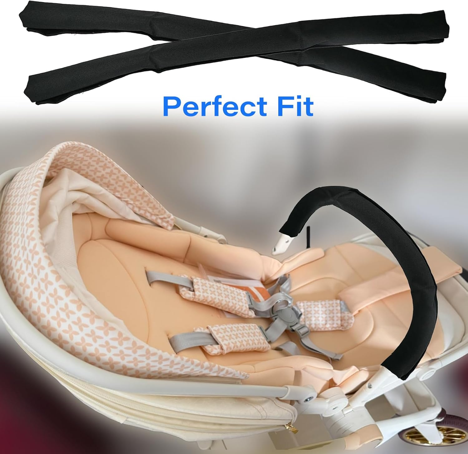 2PCS Stroller Bumper Bar Cover,Pushchair Armrest Handle Protector Cover,Handlebar Cover Replacement Pram Bumper Dustproof Handle Gloves image number 1