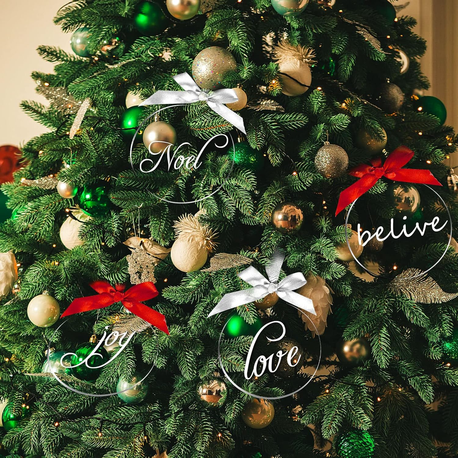 48 Pieces Clear round Acrylic Blanks Bulk Christmas Tree Ornament 3 Inch Acrylic Discs Ornament with Ribbons for DIY Craft Hanging Tag image number 2