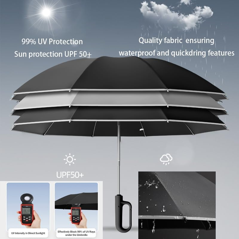 Inverted Reverse Golf Umbrella 10 Ribs Travel Folding Lightweight Compact Portable Backpack Outdoor,Automatic Open/Close,Sun/Rain,Anti 99 UV Protection UPF 50, Men Women Carabiner Handle Design image number 3