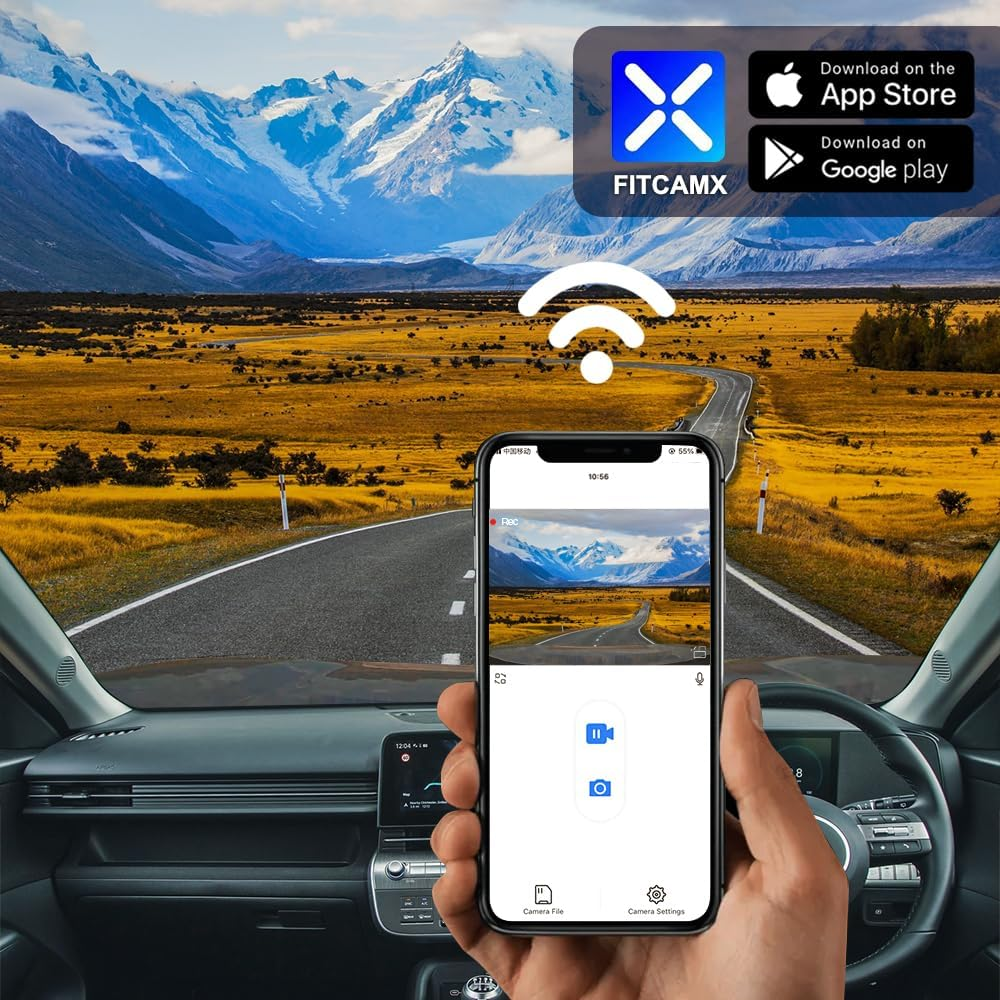 Fitcamx 4K Dash Cam Suitable for Hyundai Kona 2023 2024 2025 (Right Hand Drive Car, HD2-BE900), Integrated OEM Look, 2160P UHD Video Wifi Connect & APP, Loop Recording G-Sensor, Plug & Play, 64GB Card image number 3