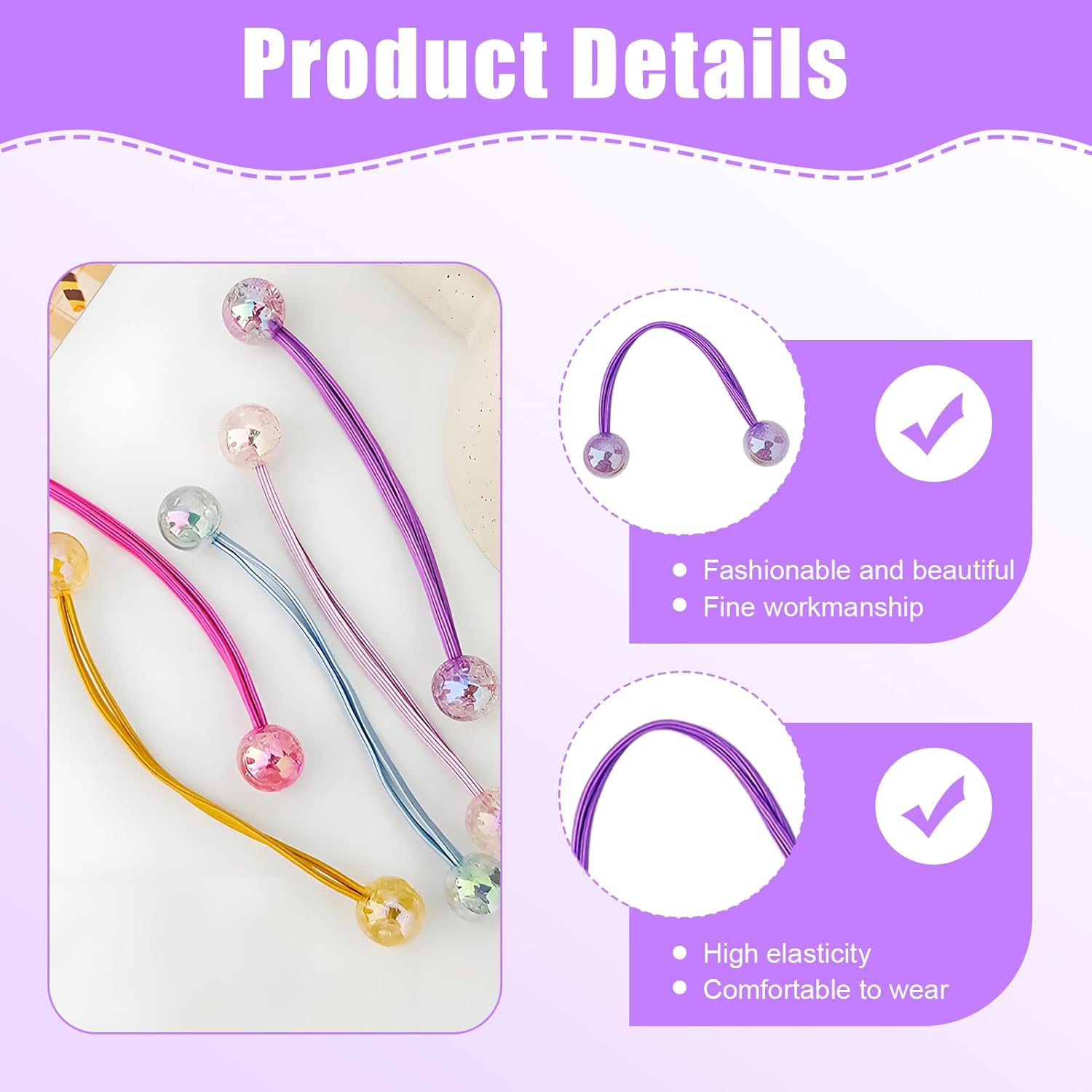 Pack of 12 Colourful Hair Bobbles for Girls, Cute Hair Accessories Set, Double Balls, Elastic Cable Bobbles for Baby, Toddler and Children, Soft Ponytail Holder without Pulling image number 2