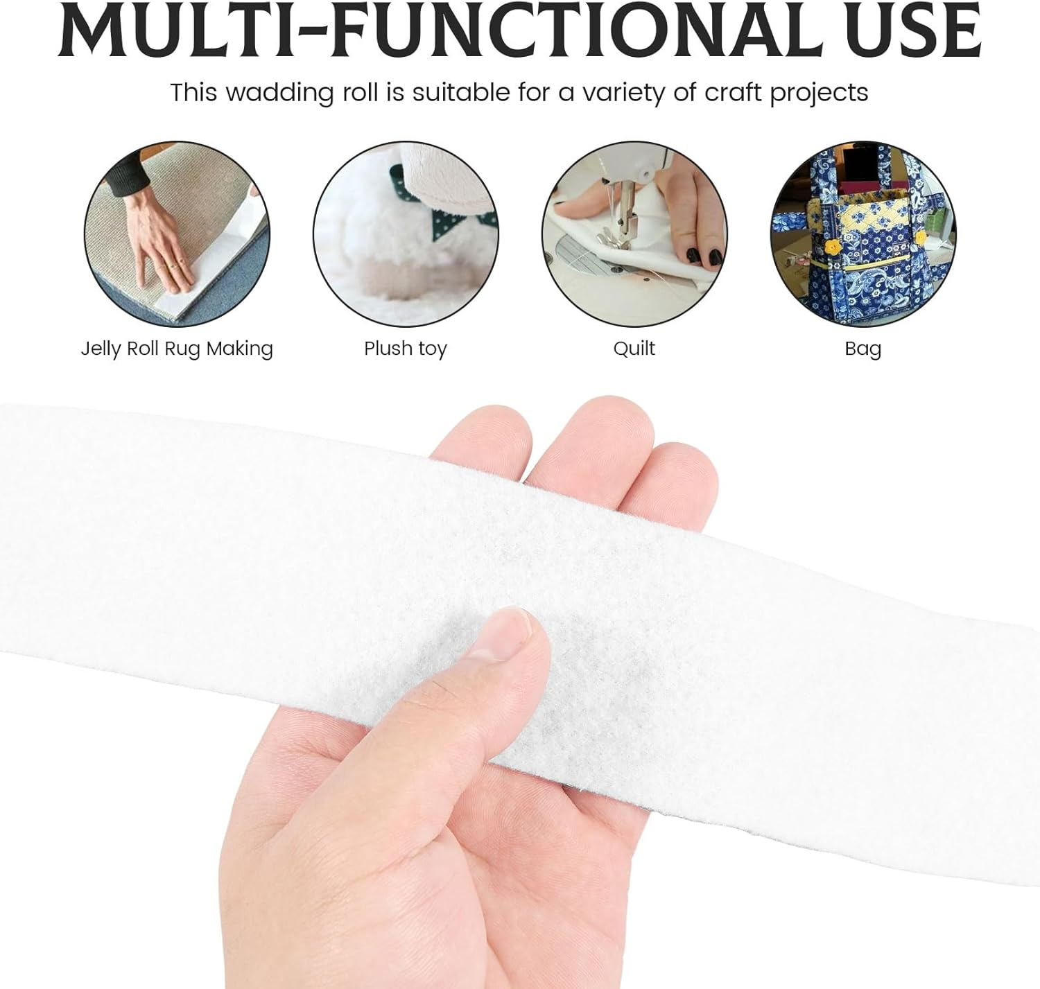 3 Rolls Jelly Roll Batting Strip Polyester Cotton Batting Jelly Roll White Quilt Batting Roll Flexible Quilt Batting for Jelly Roll Rugs, Throw Rugs,Braided Rug, Batting Strips image number 1