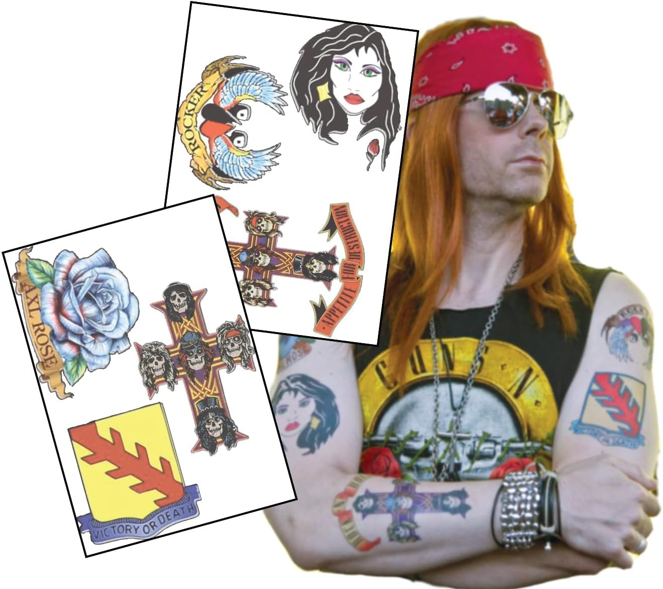Axl Rose Complete Set of Fake Temporary Tattoos