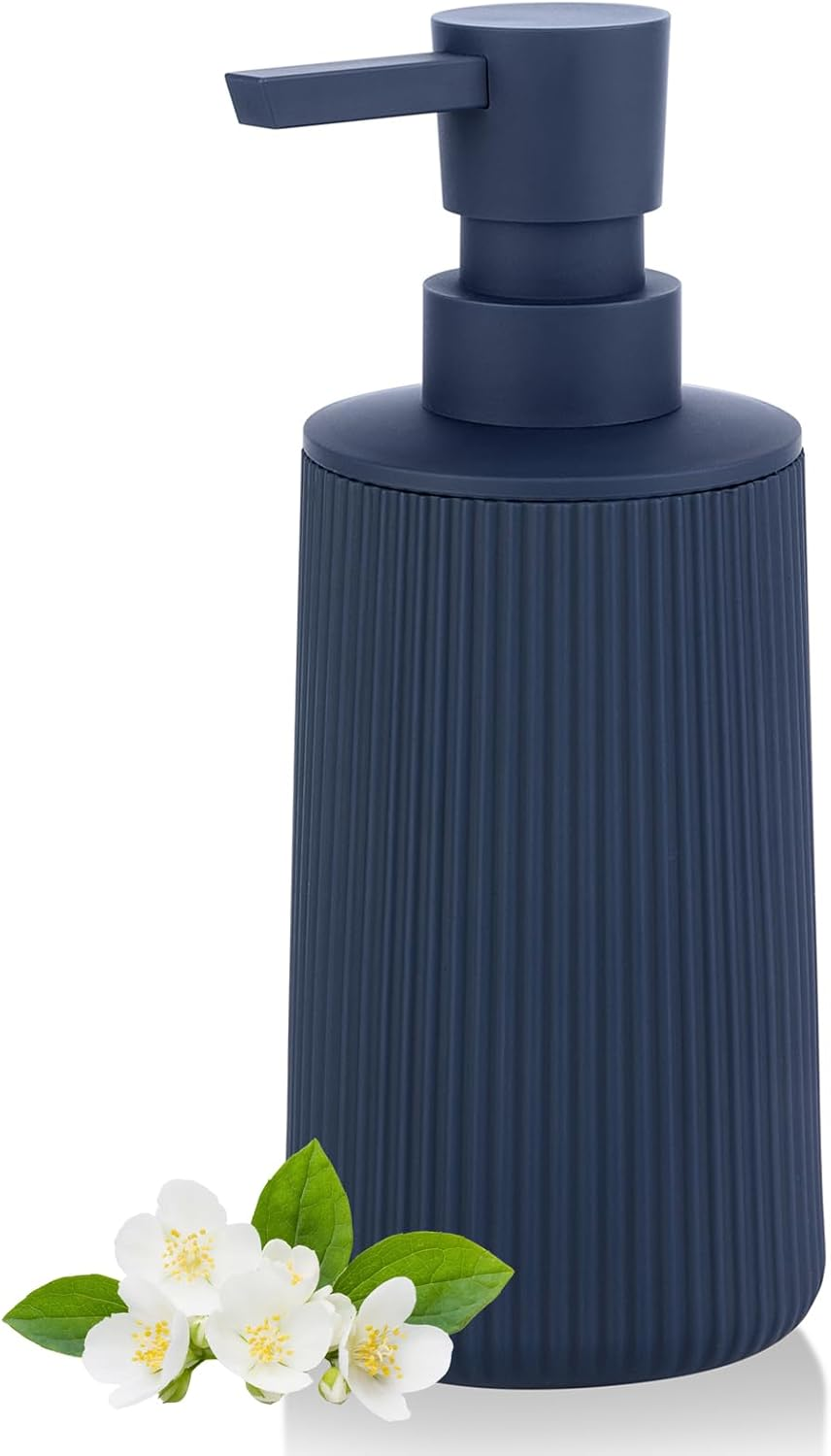 Grey Soap Dispenser, Small Hand Soap Dispenser for Bathroom, Refillable Dish Soap Dispenser for Kitchen Countertop, Modern Striped Liquid Soap Dispenser with Pump (Grey, Liquid)