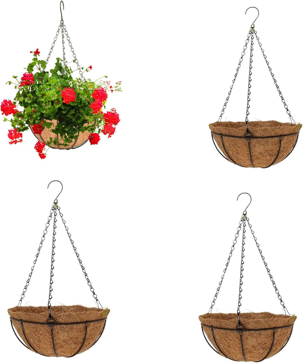 4 Pack Hanging Basket for Plant Garden Outdoor, Metal Hanging Planter with Coco Liner, Hanging Coco Planter Baskets Outdoor for Flowers, Hanging Flower Pots for Garden Balcony Railings Indoor (8 IN)