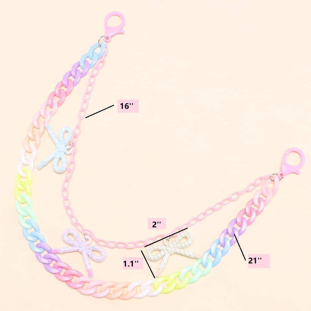 Rainbow Pants Chain Acrylic Bow Trousers Chain Colorful Lovely Layered Punk Jean Belt Chain for Women Bag Wallet Key Chain image number 3