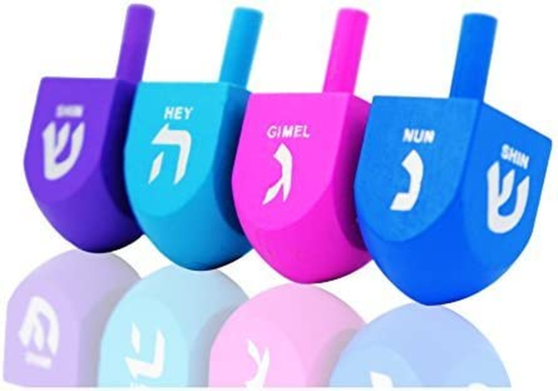 Complete Chanukah Menorah Set -1 Classic Menorah 45 Multicolored Candles - 4 Painted Wood Dreidels - 3 Mesh Bags of Belgian Chocolate Coins Gelt. - 12 Page Chanukah Guide - All Packed in a Gift Box image number 4