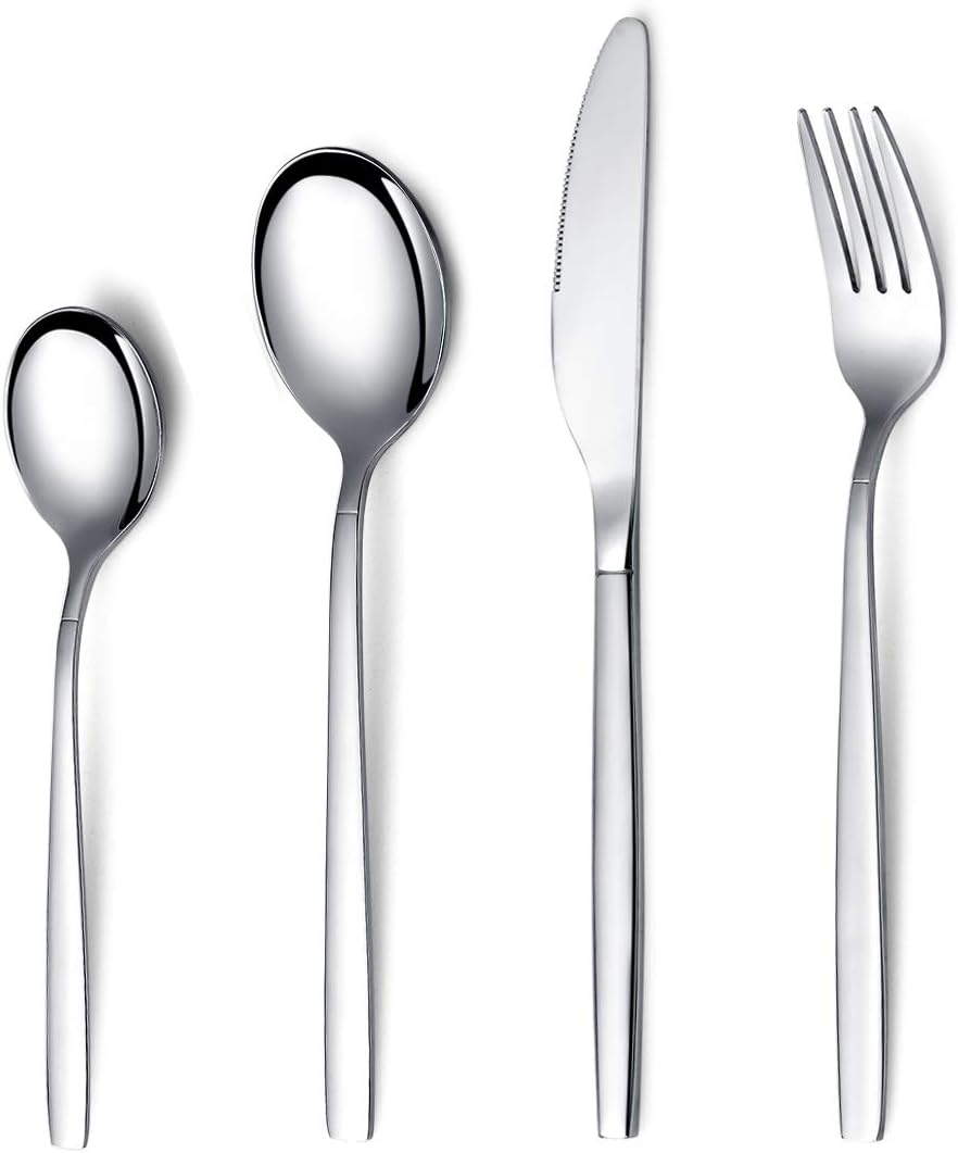 Berglander 24 Piece Titanium Gold Plated Stainless Steel Cutlery Set, 24 Pieces Golden Flatware Set, Gold Silverware Set Cutlery Sets, Service for 6 (Shiny Gold)