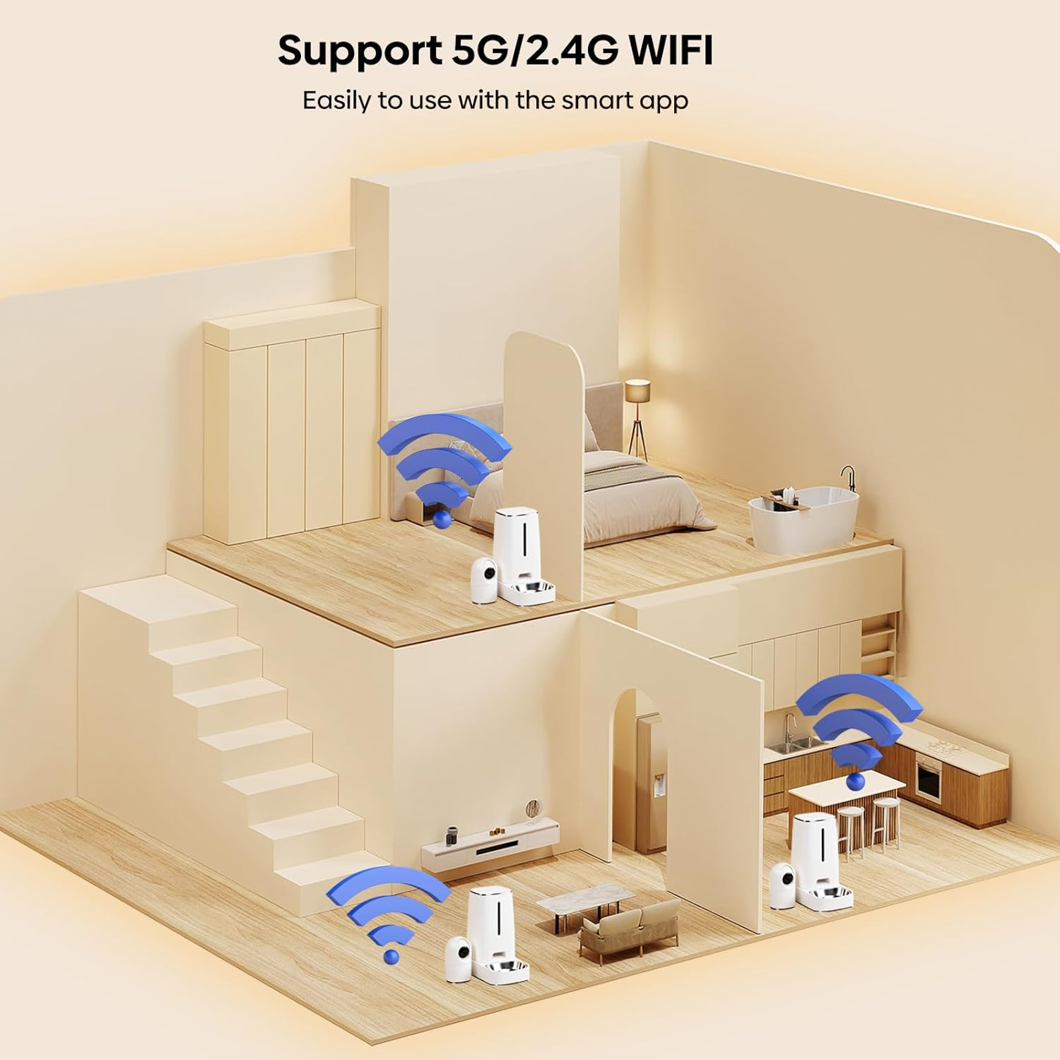 Advwin Automatic Cat Feeder with Rotating Camera, 1080P HD Video with Night Vision, 5G Wifi APP Pet Feeder for Cat & Small Dog, 2-Way Audio & Meal Call Pet Food Dispenser with Motion Detection image number 6