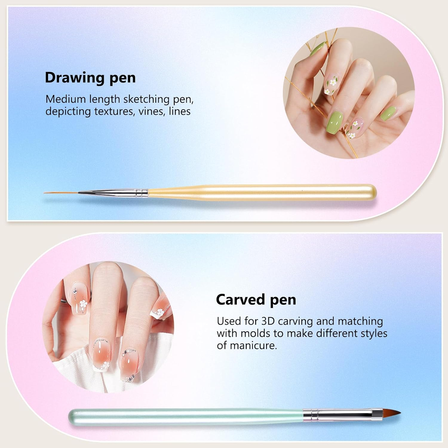 11 Nail Brush Set,Geeric Nail Art Brushes Kit Nail Art Liner Brush Dotting Pens Nail Extension Gel Builder Brush Nail Art Design Pen Painting Tools for Salon DIY Home Manicure Beginner Nail Technician image number 5